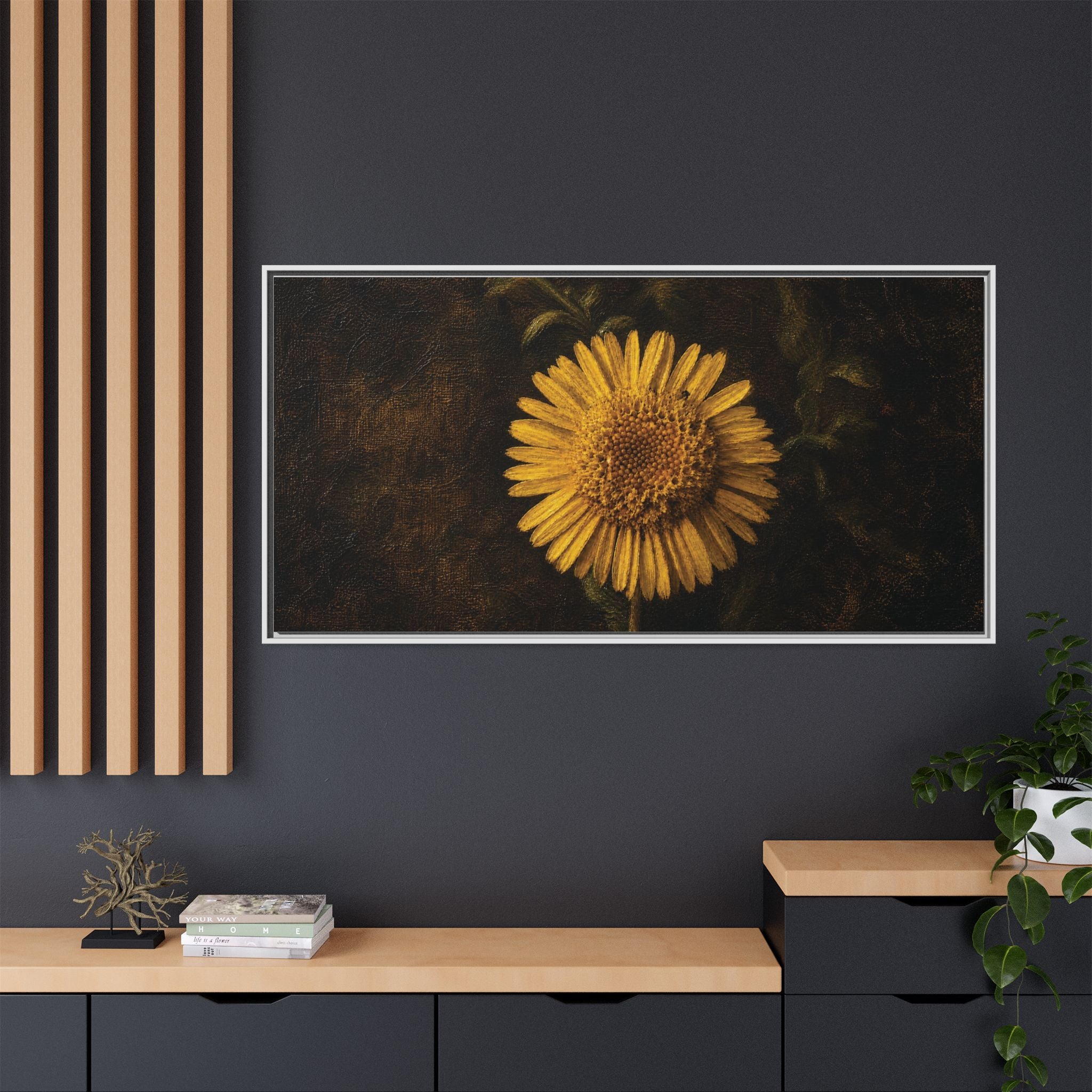 Framed Matte Canvas: Vintage Yellow Daisy Wall Art