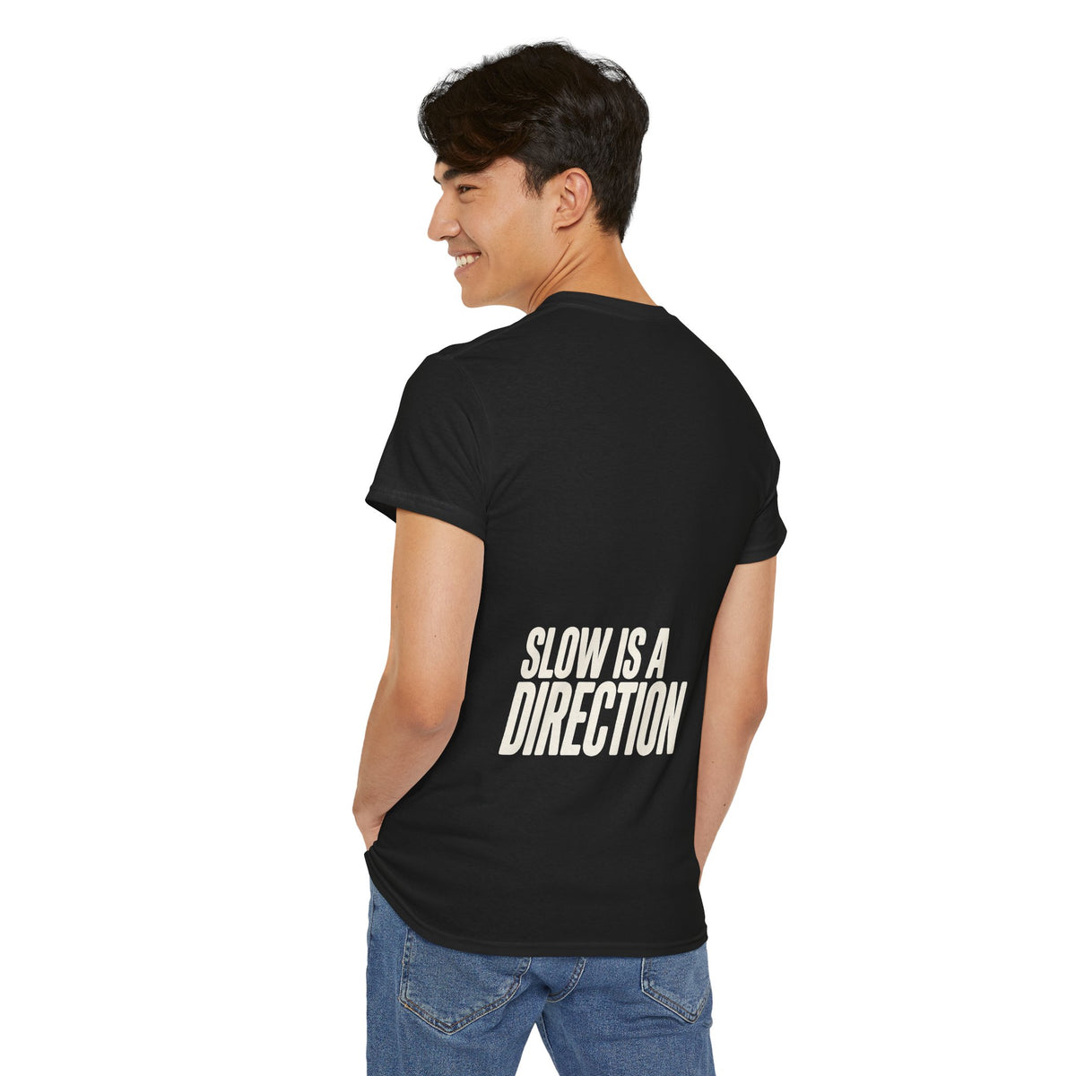 Slow Is a Direction T-Shirt — Retro Bold Typography Relaxed Tee