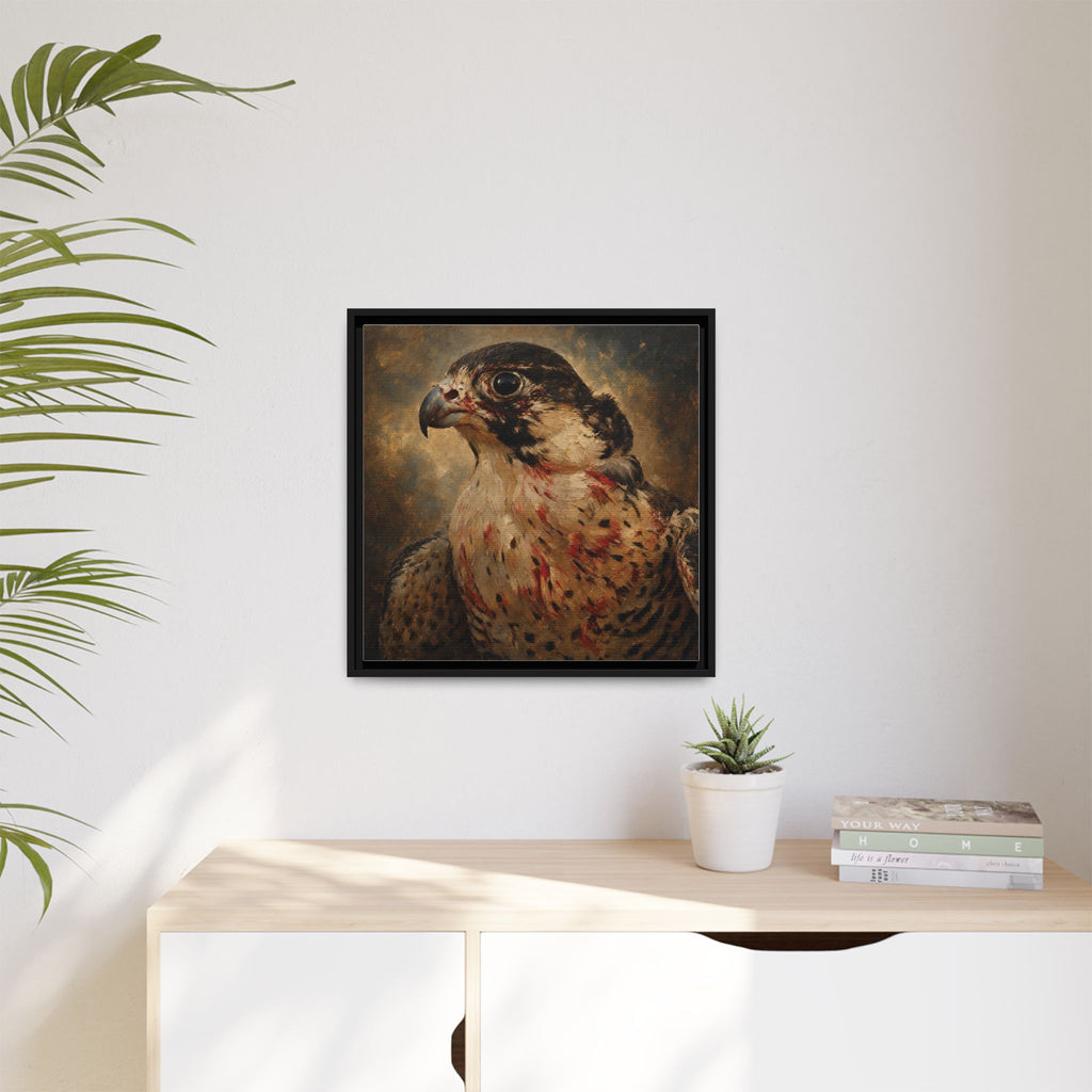 Framed Matte Canvas Falcon Portrait — Dramatic Raptor Wall Art