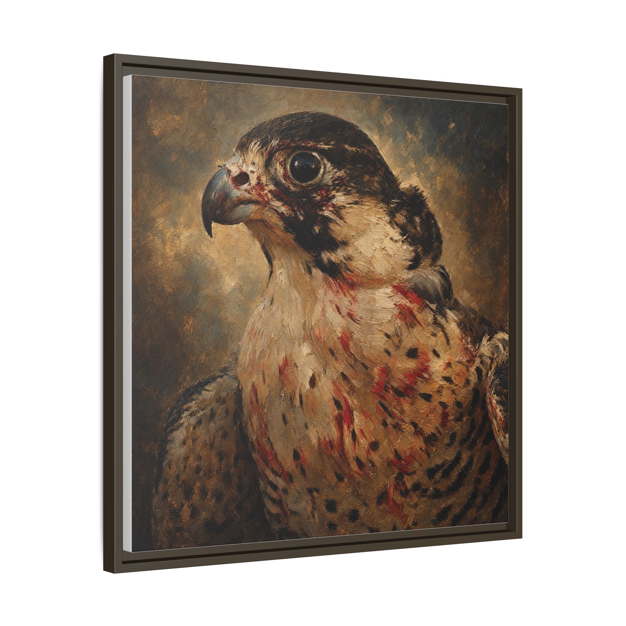 Framed Matte Canvas Falcon Portrait — Dramatic Raptor Wall Art
