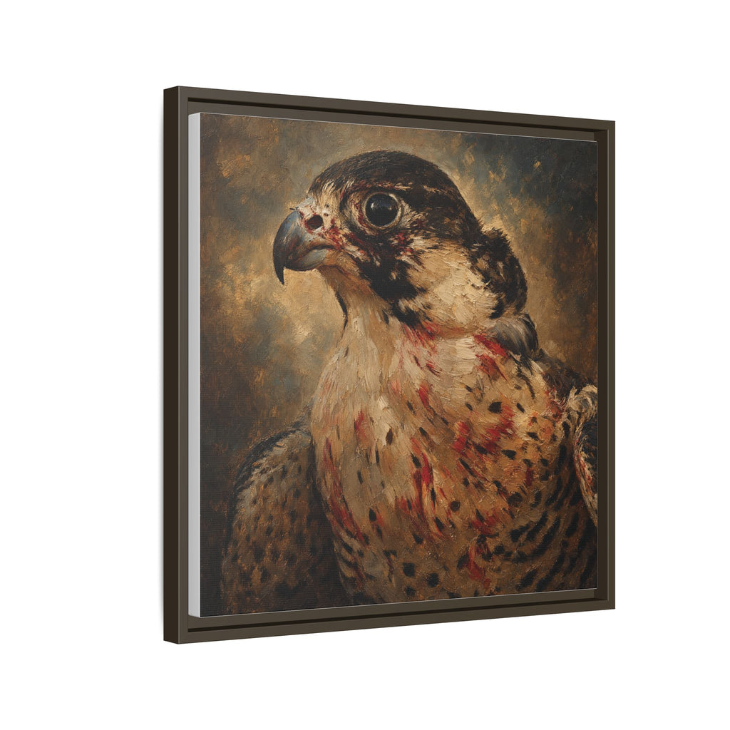 Framed Matte Canvas Falcon Portrait — Dramatic Raptor Wall Art