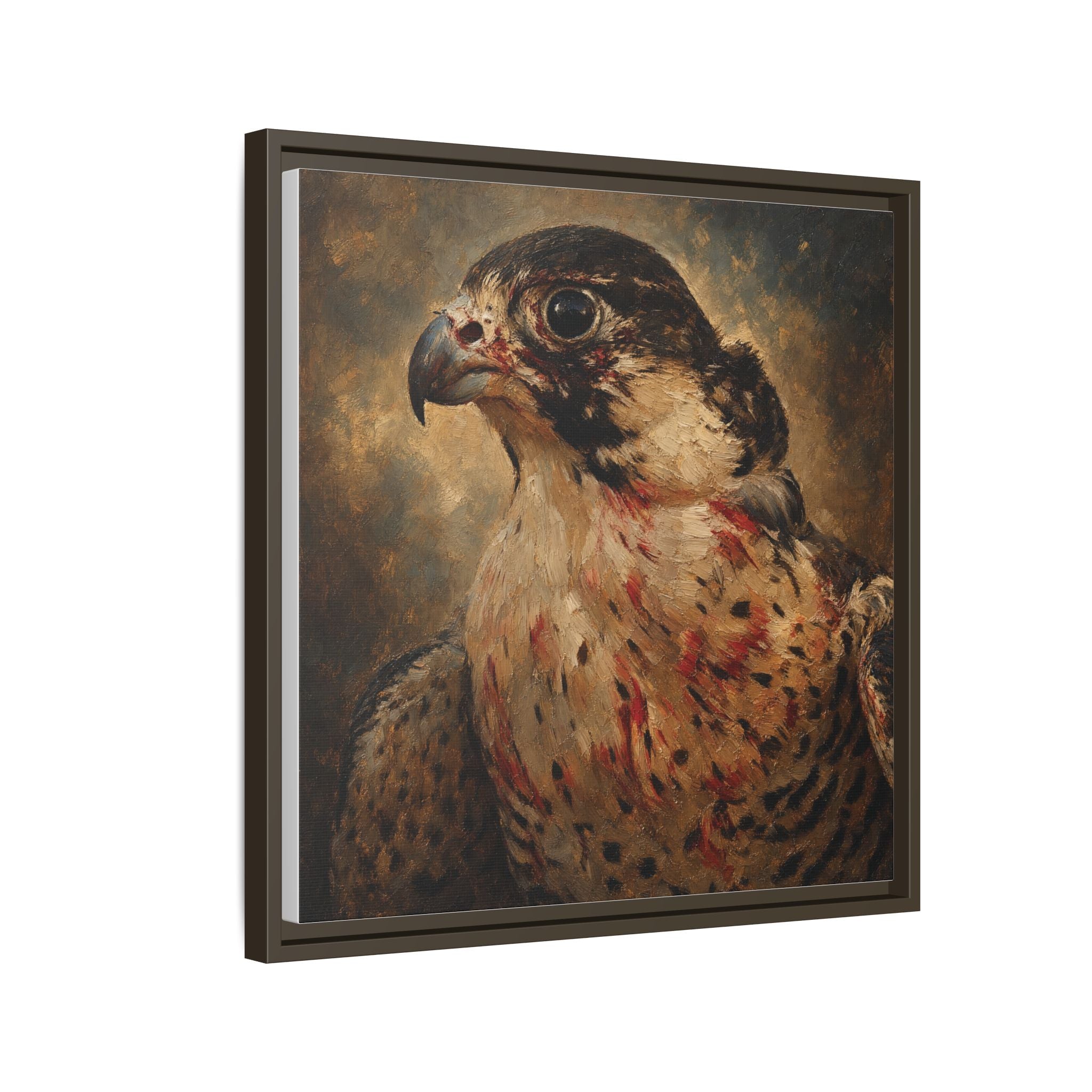 Framed Matte Canvas Falcon Portrait — Dramatic Raptor Wall Art