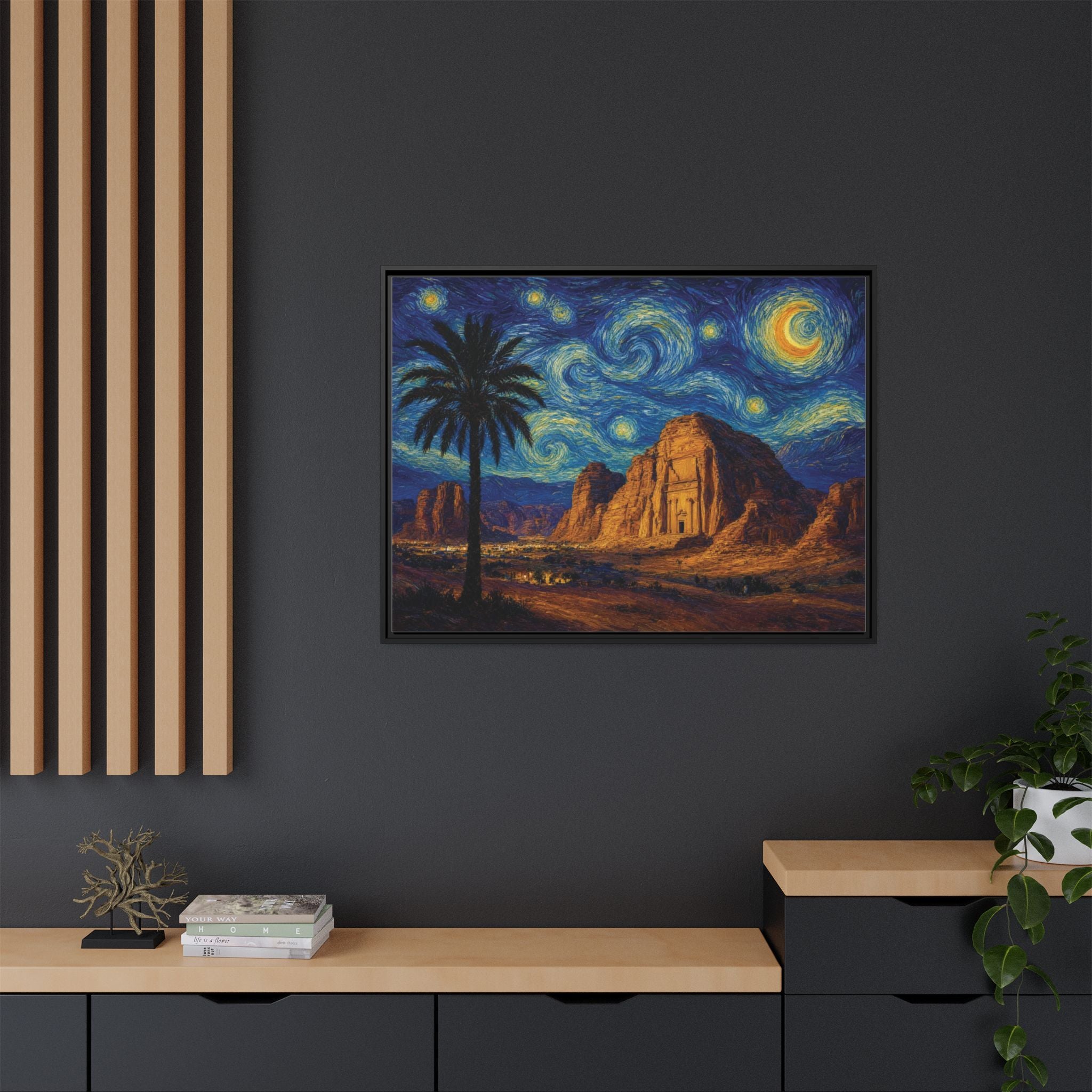 Starry Night Desert — Framed Matte Canvas Wall Art