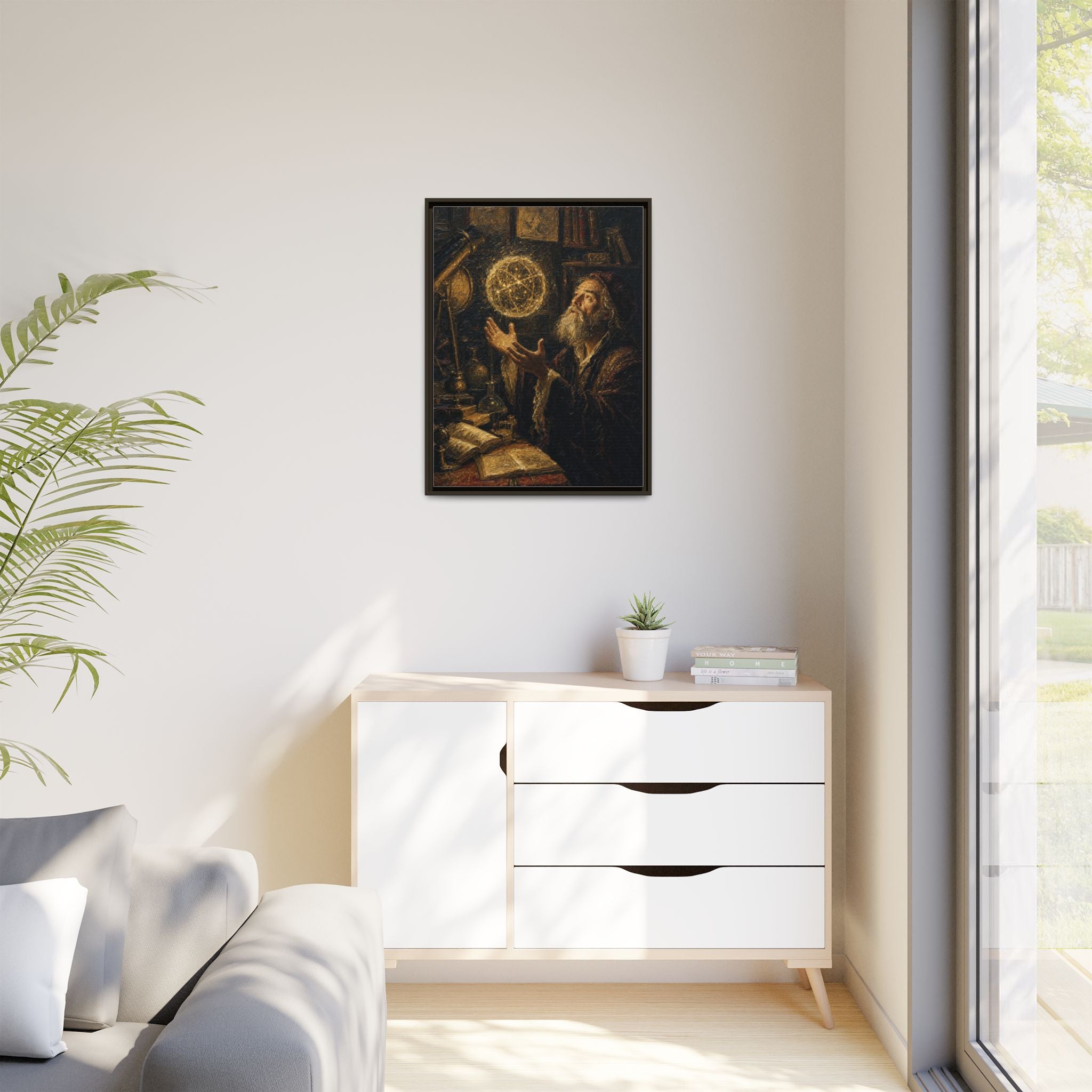 Framed Matte Canvas Art — Old Astronomer with Celestial Globe