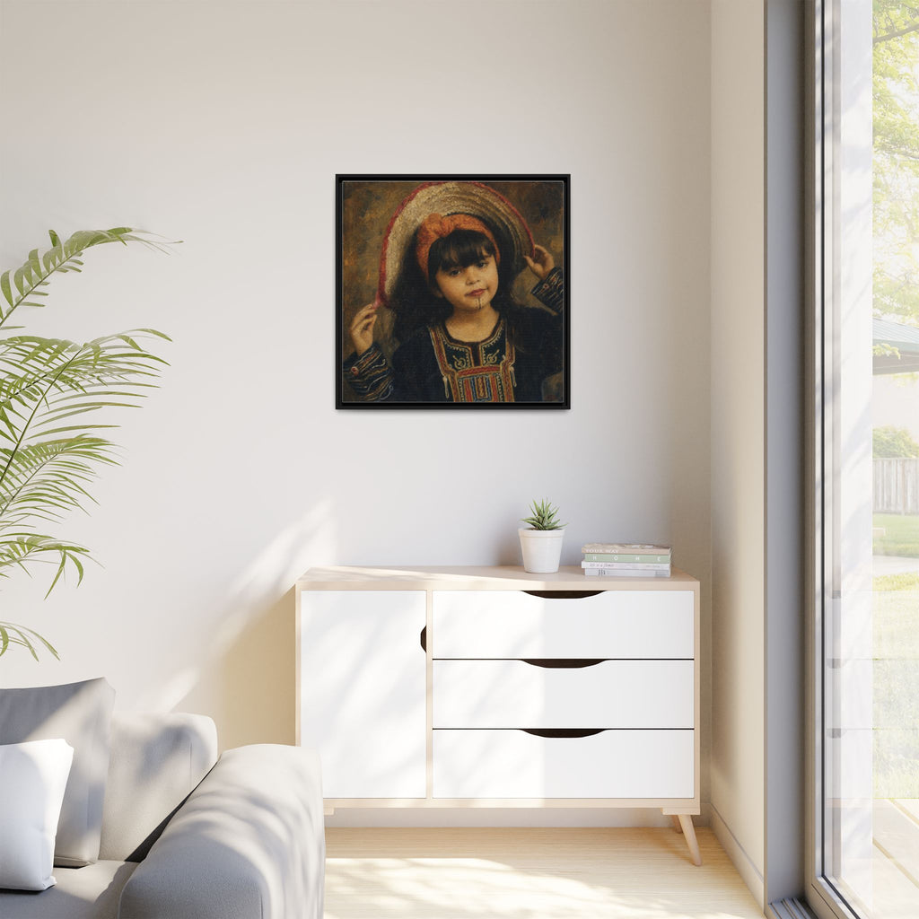 Framed Matte Canvas Wall Art — Vintage Portrait of a Girl
