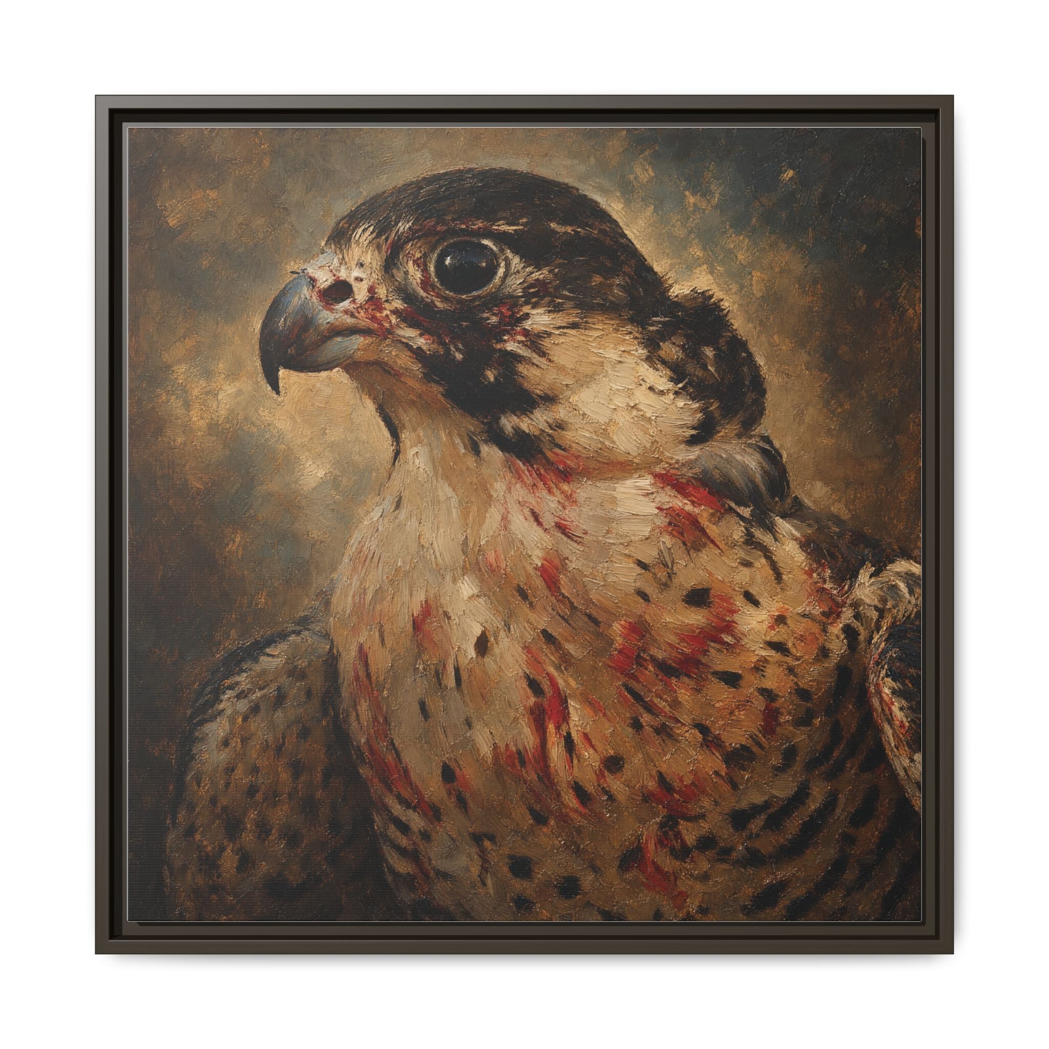 Framed Matte Canvas Falcon Portrait — Dramatic Raptor Wall Art