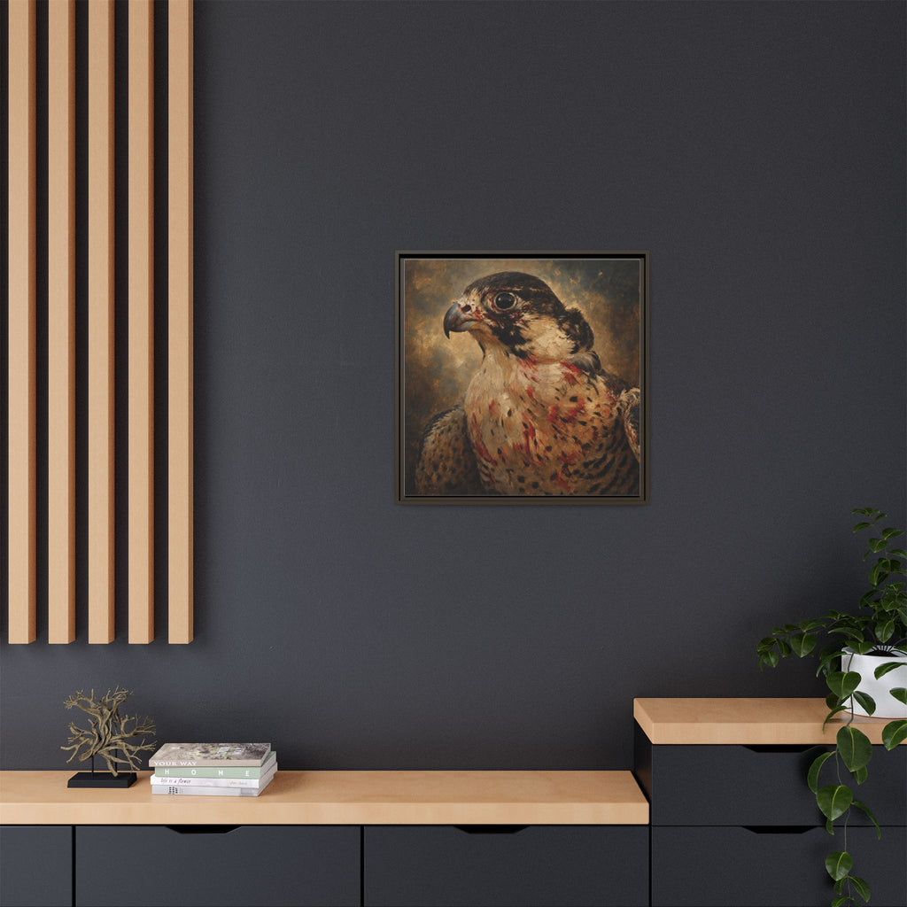 Framed Matte Canvas Falcon Portrait — Dramatic Raptor Wall Art
