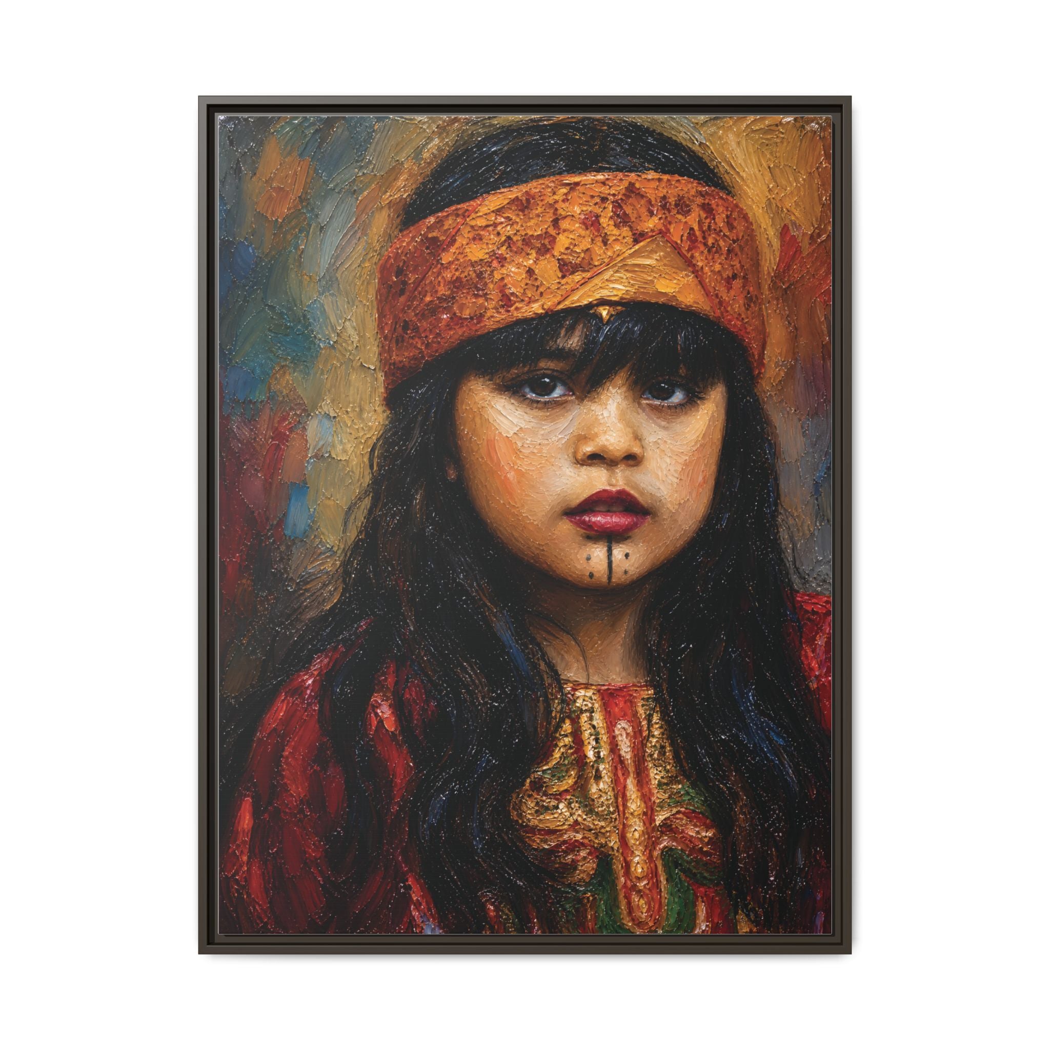 Framed Matte Canvas Portrait — Young Girl in Traditional Headband