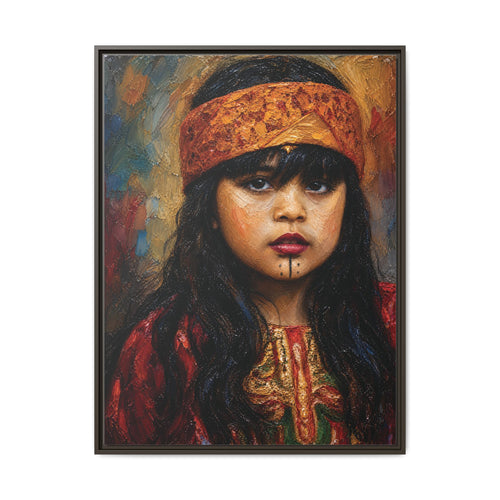 Framed Matte Canvas Portrait — Young Girl in Traditional Headband