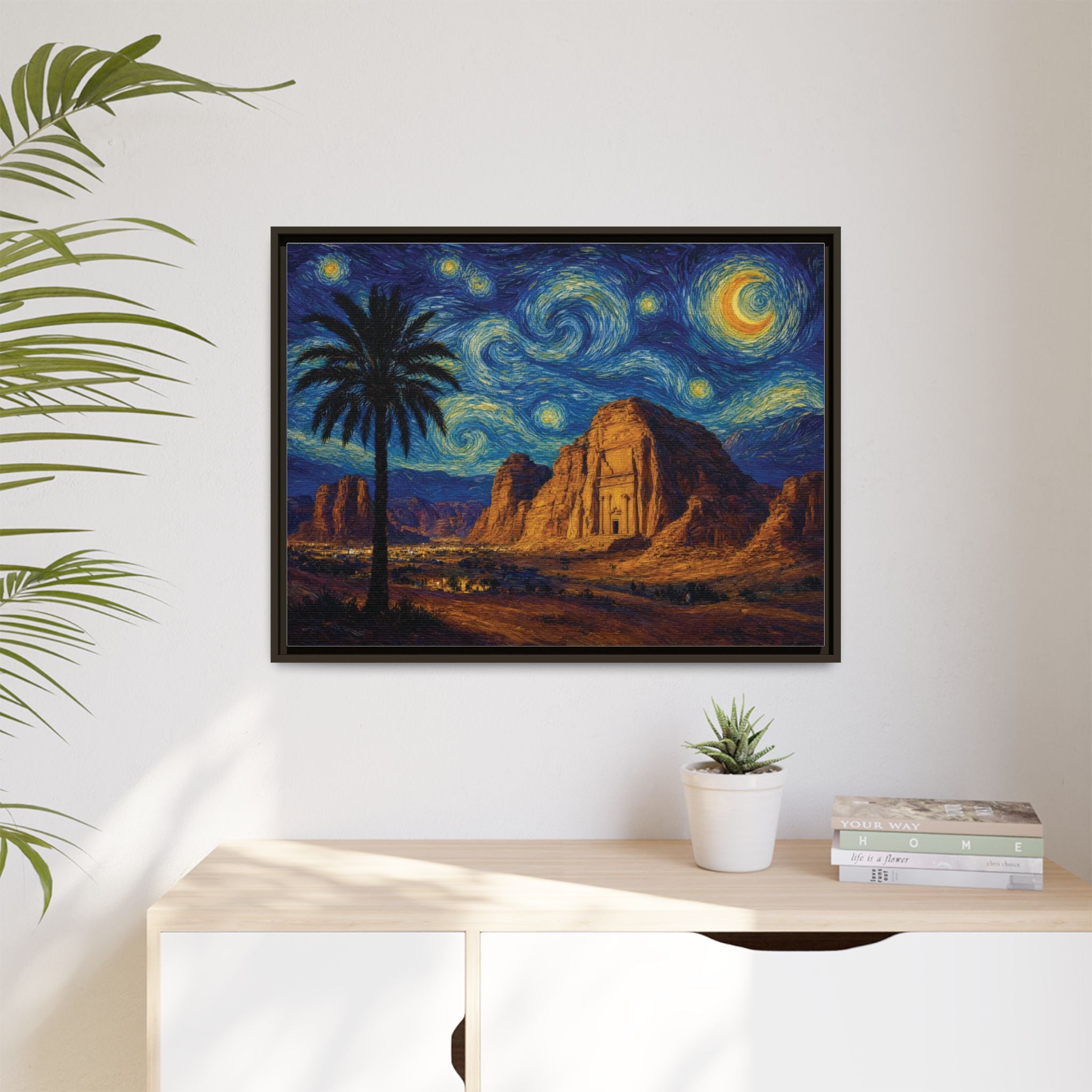 Starry Night Desert — Framed Matte Canvas Wall Art