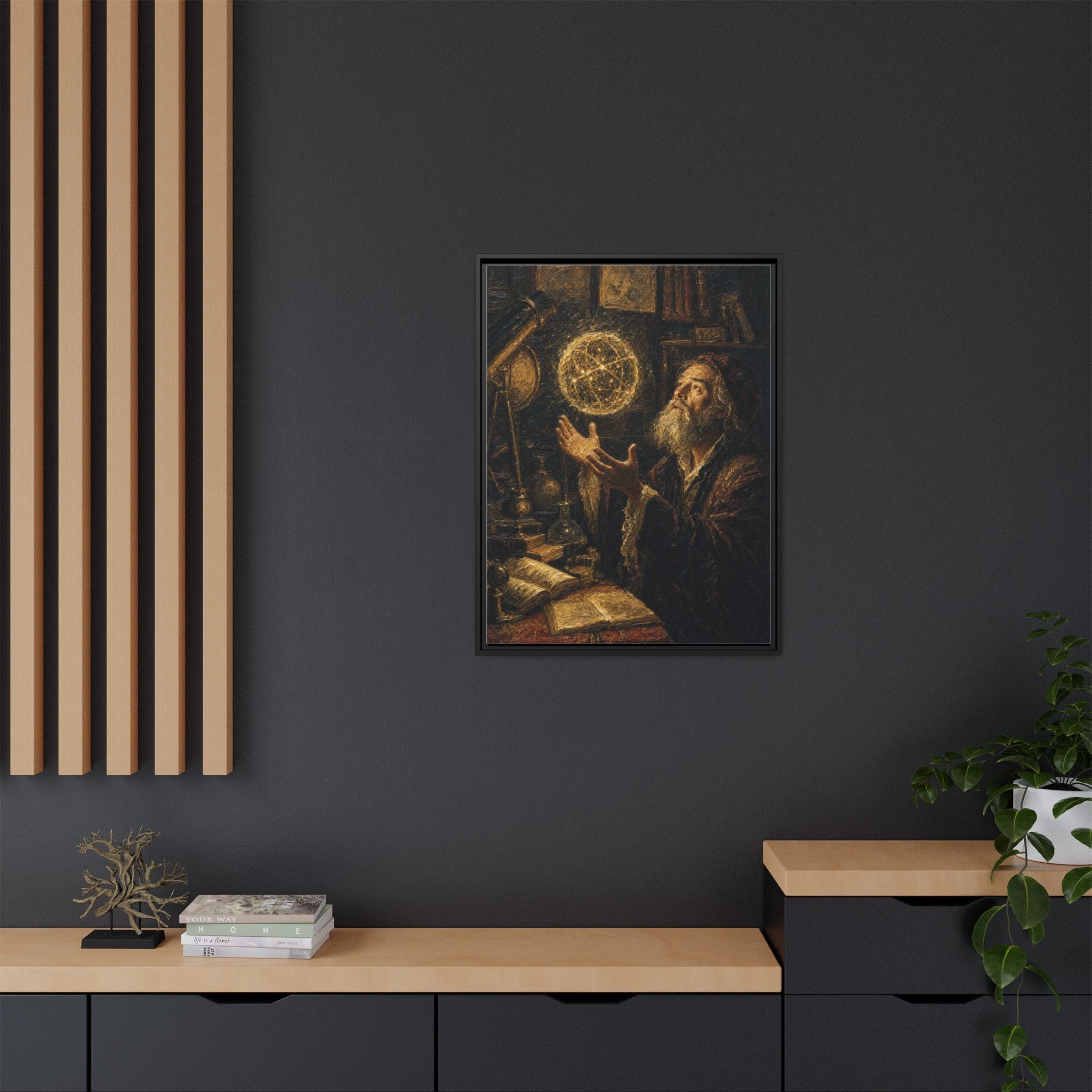 Framed Matte Canvas Art — Old Astronomer with Celestial Globe