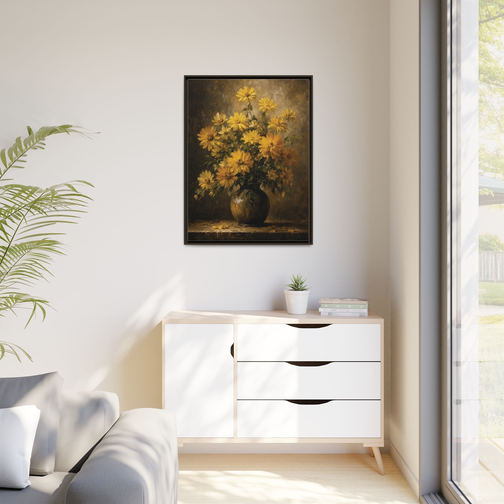 Framed Matte Canvas – Golden Daisy Still Life Wall Art