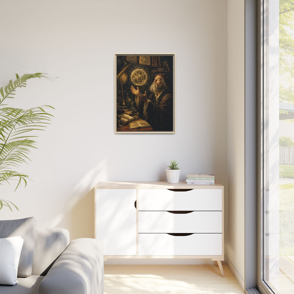 Framed Matte Canvas Art — Old Astronomer with Celestial Globe