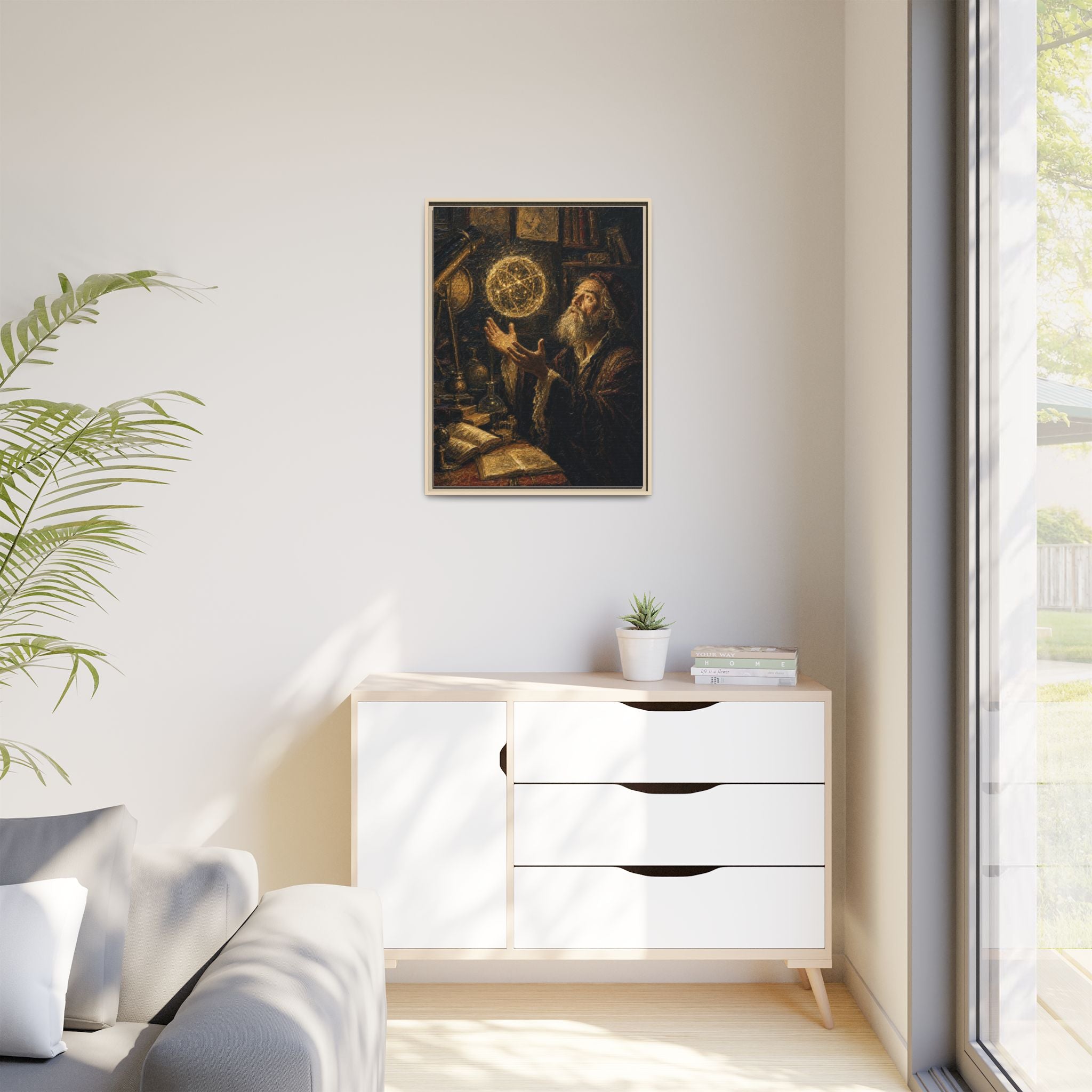 Framed Matte Canvas Art — Old Astronomer with Celestial Globe