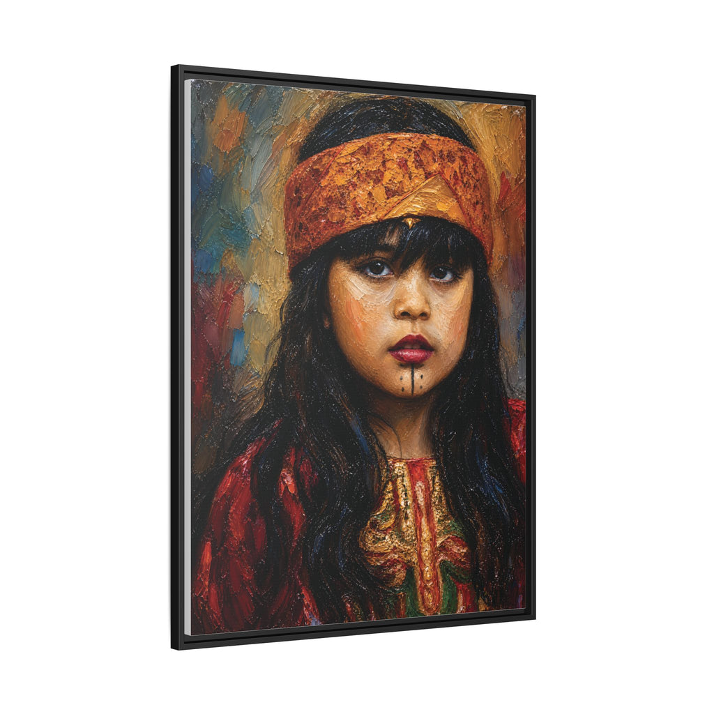 Framed Matte Canvas Portrait — Young Girl in Traditional Headband