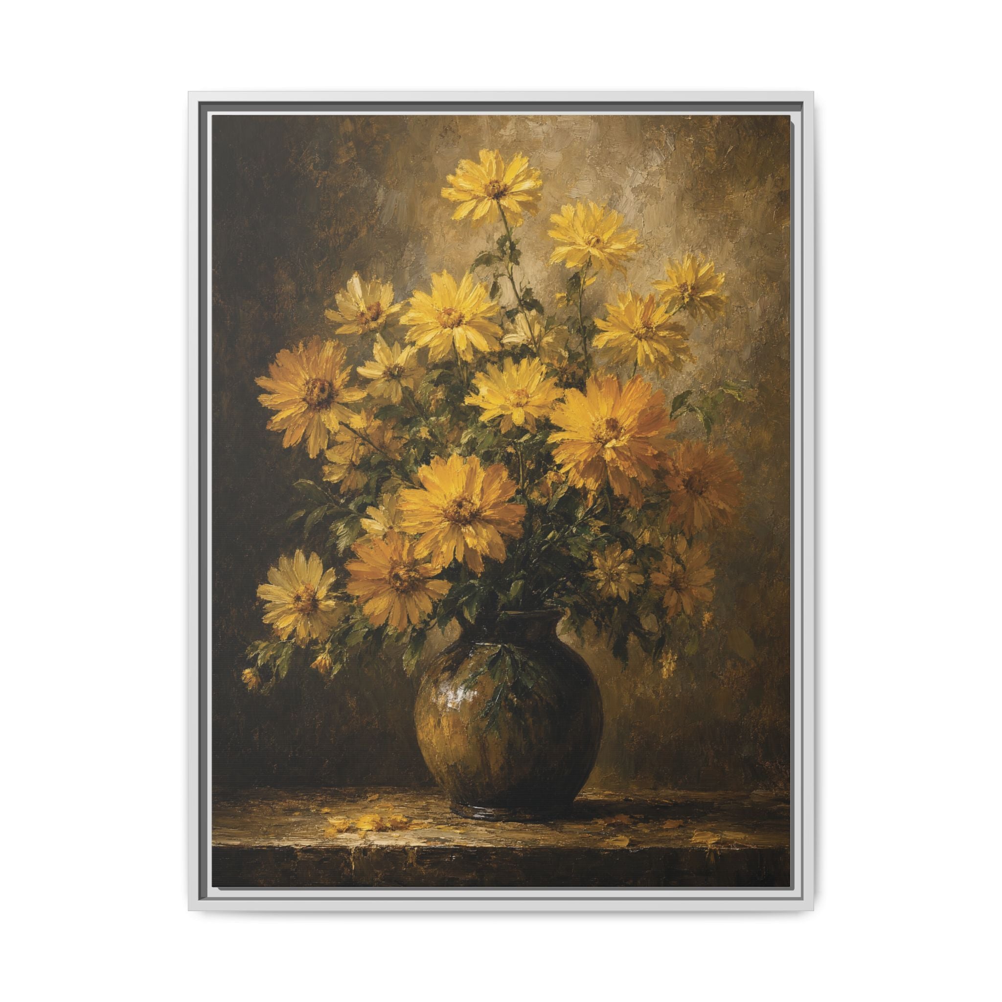 Framed Matte Canvas – Golden Daisy Still Life Wall Art
