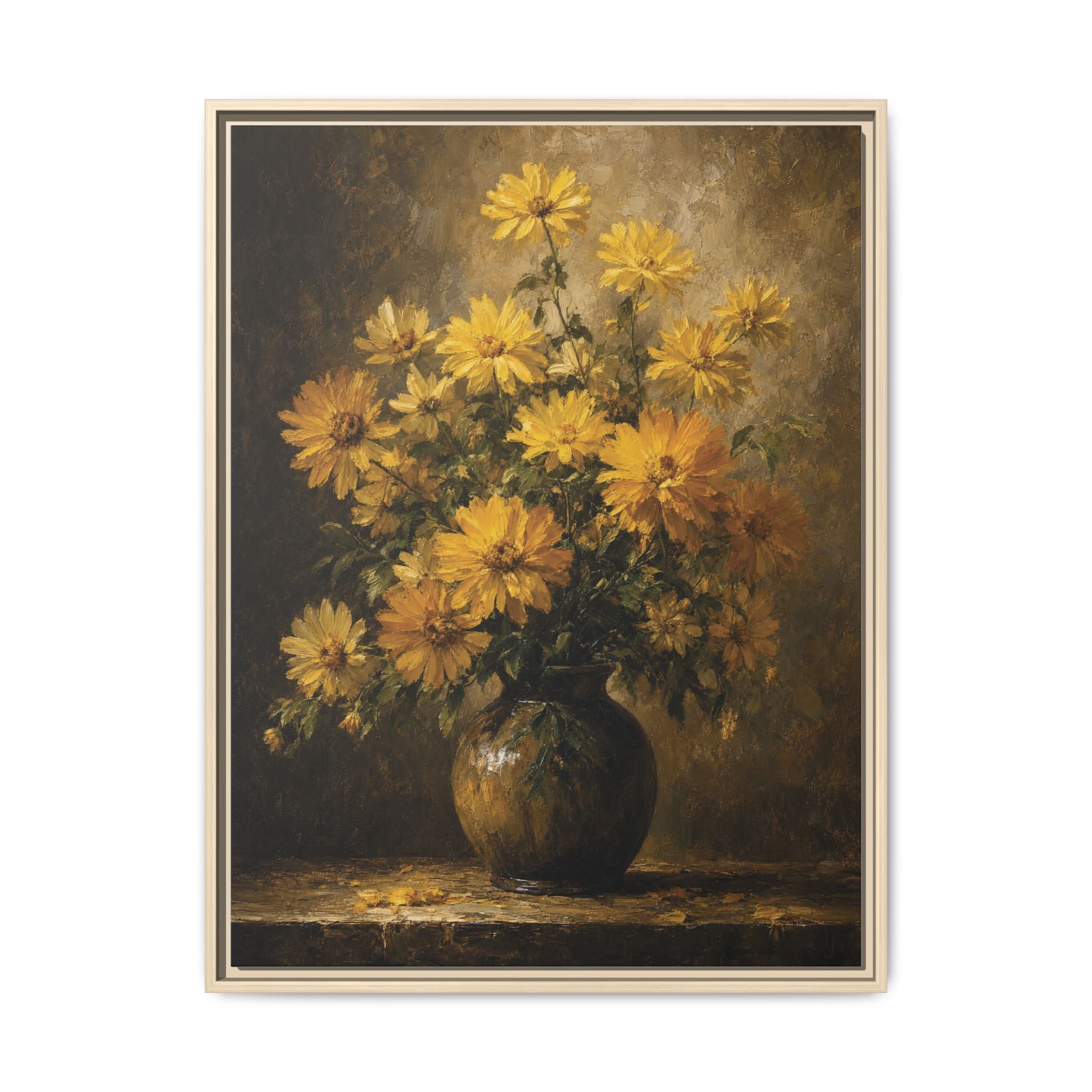 Framed Matte Canvas – Golden Daisy Still Life Wall Art