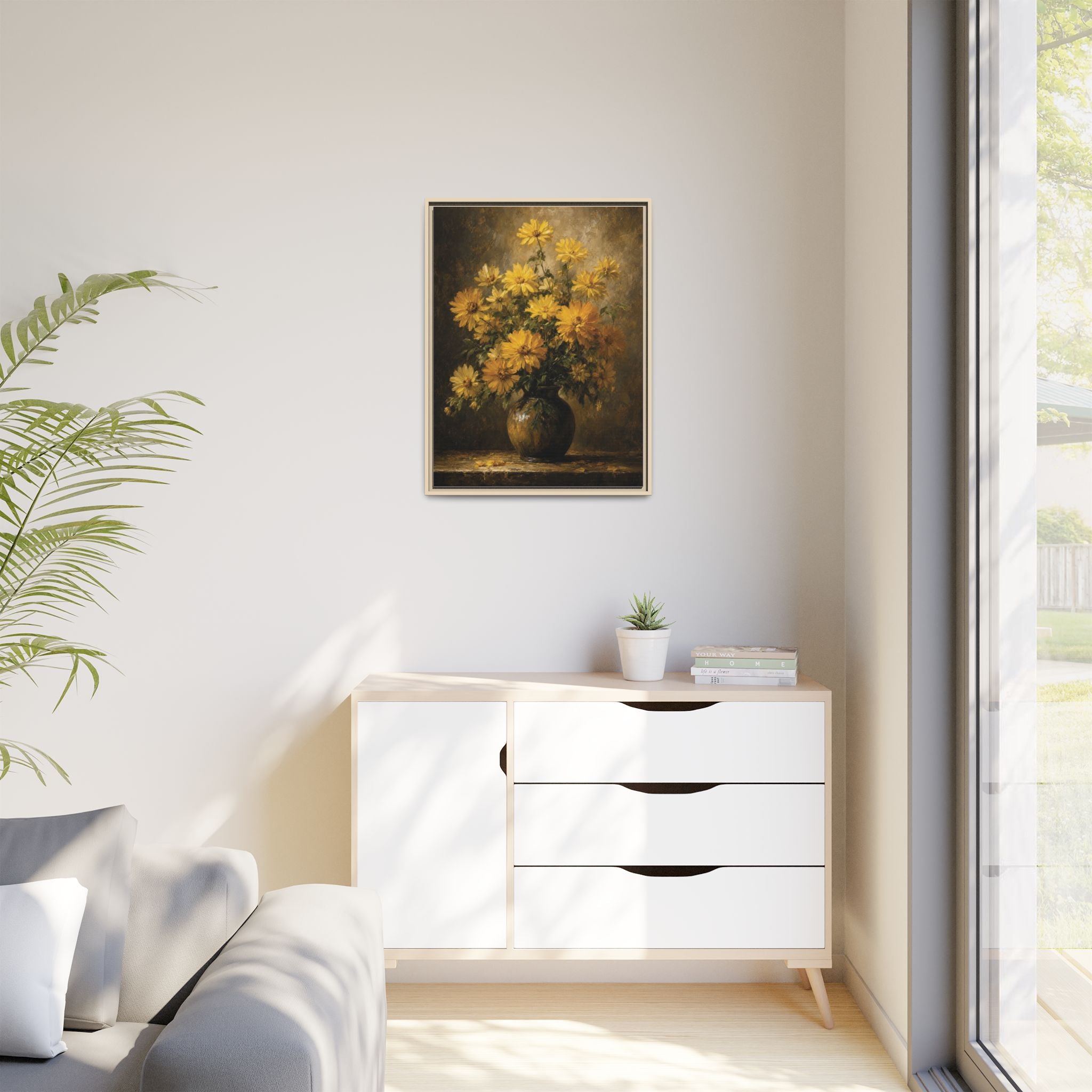 Framed Matte Canvas – Golden Daisy Still Life Wall Art