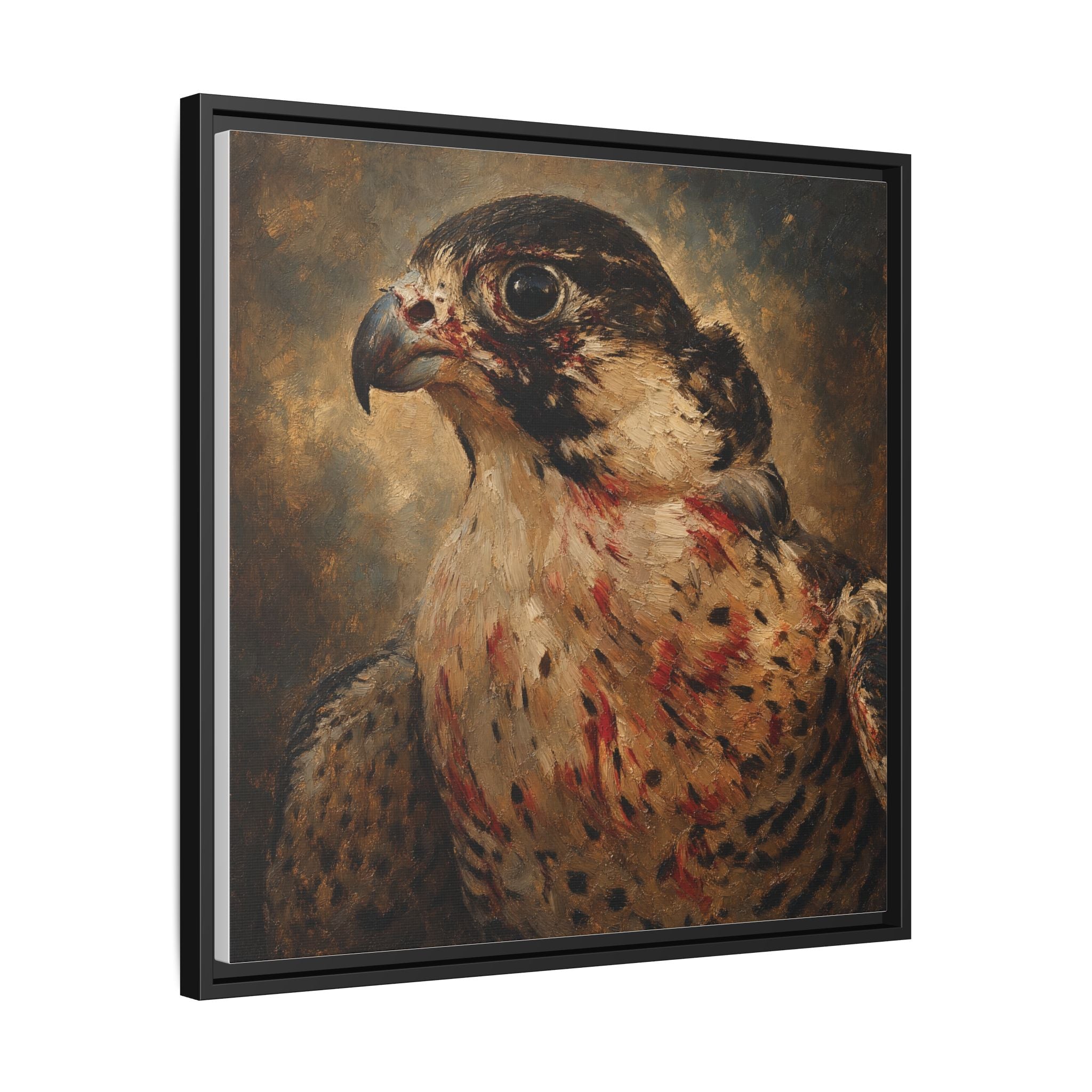 Framed Matte Canvas Falcon Portrait — Dramatic Raptor Wall Art