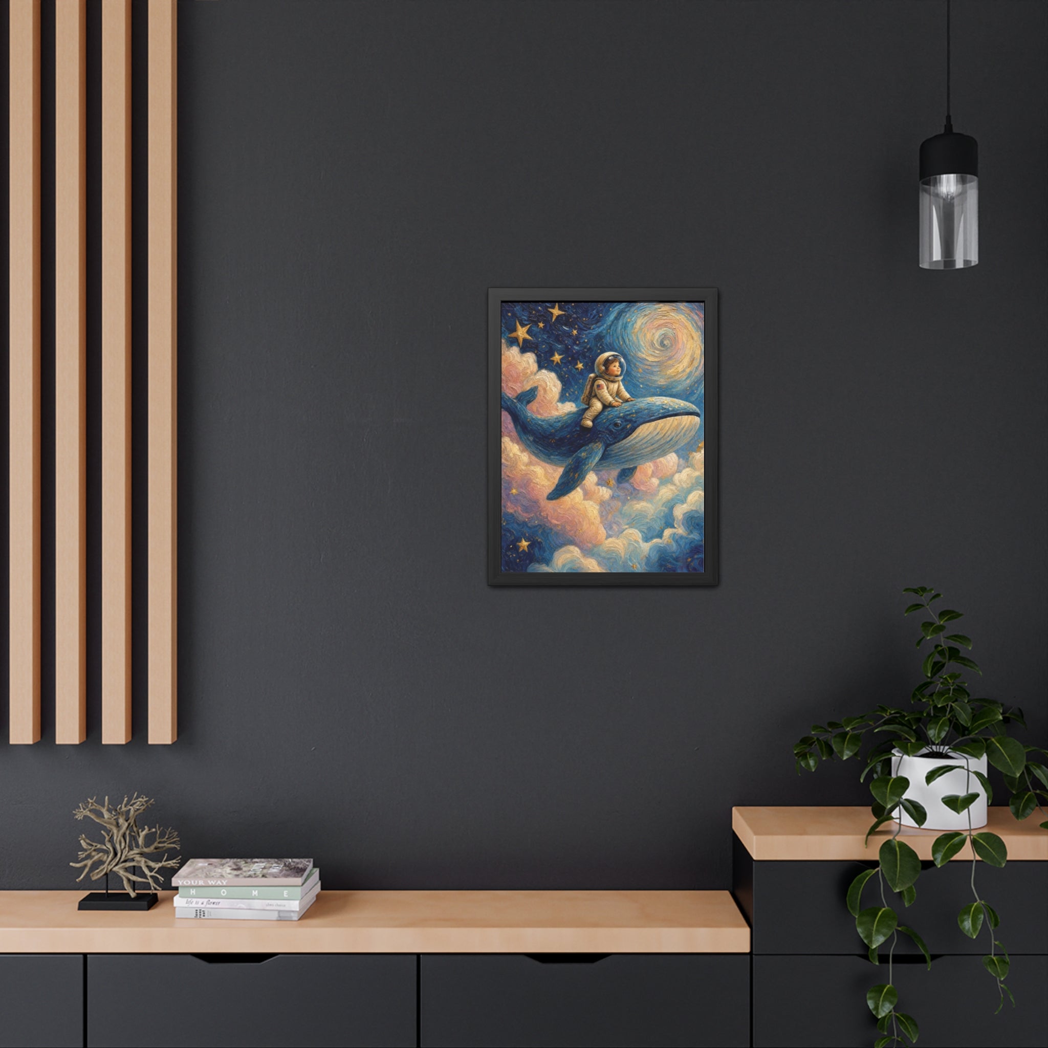 Astronaut Whale Framed Poster — Dreamy Nursery Space Wall Art