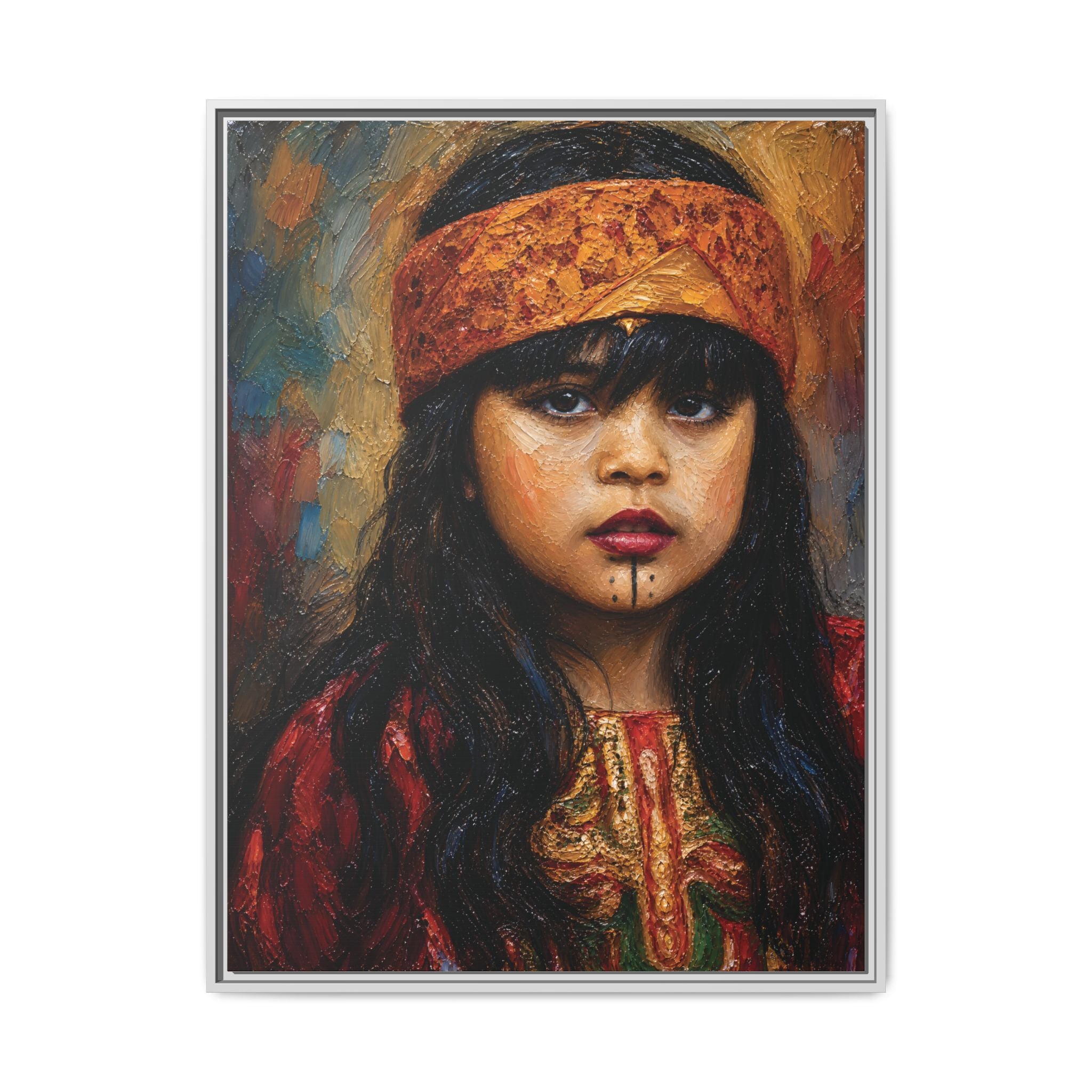 Framed Matte Canvas Portrait — Young Girl in Traditional Headband
