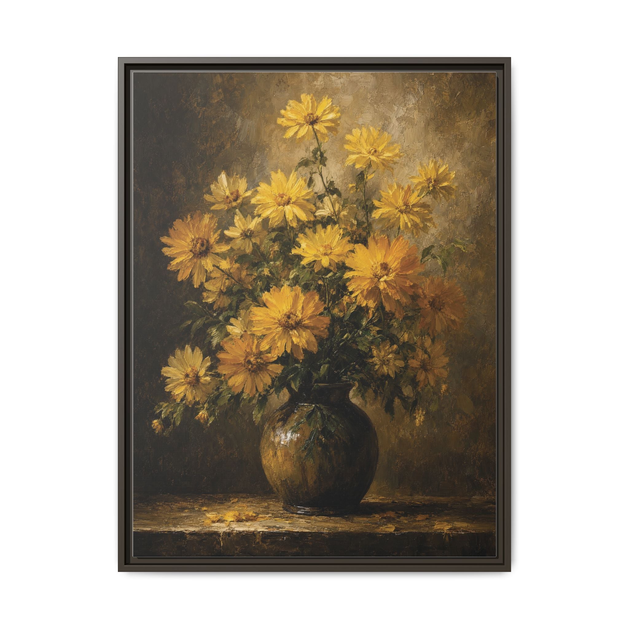 Framed Matte Canvas – Golden Daisy Still Life Wall Art