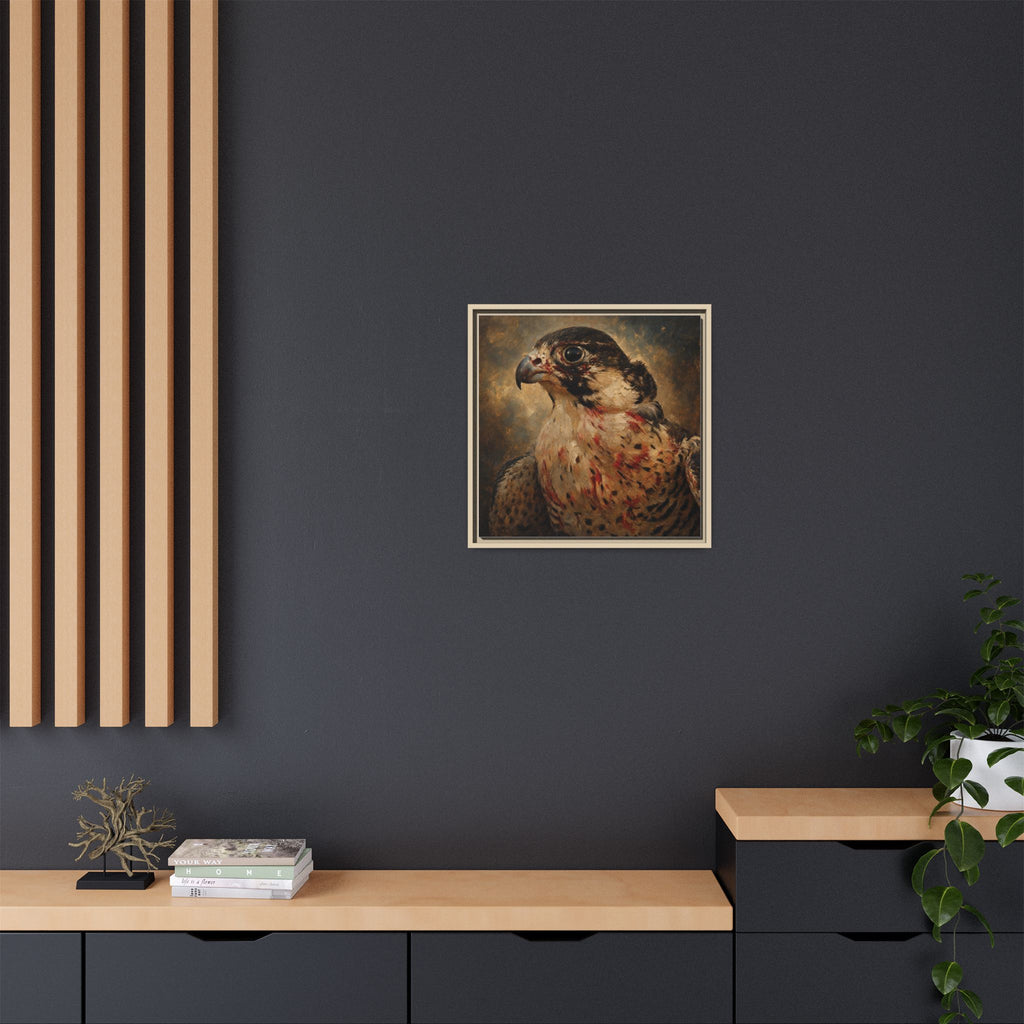 Framed Matte Canvas Falcon Portrait — Dramatic Raptor Wall Art