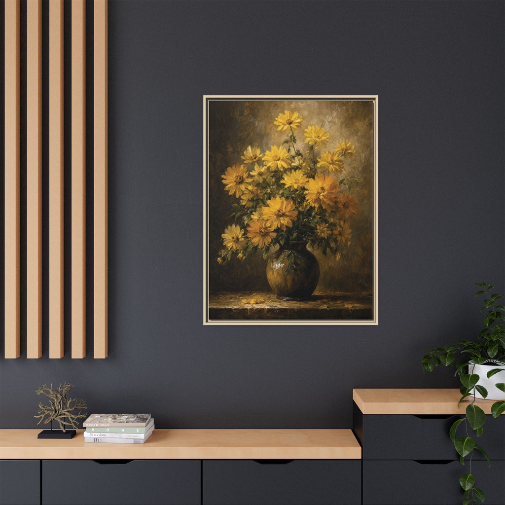 Framed Matte Canvas – Golden Daisy Still Life Wall Art