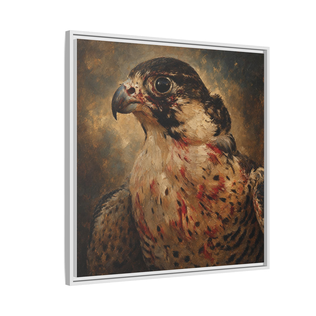 Framed Matte Canvas Falcon Portrait — Dramatic Raptor Wall Art