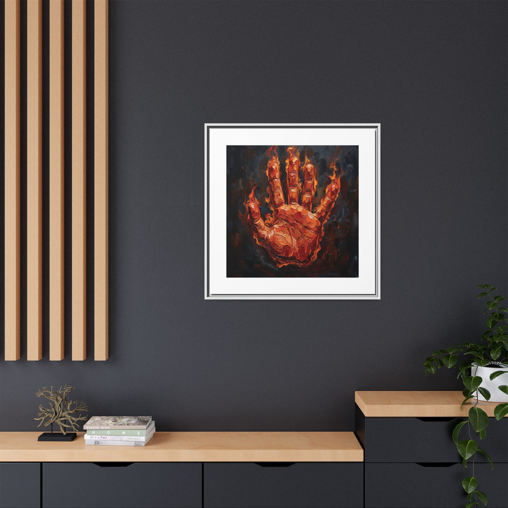Framed Canvas Art – Fiery Handprint Painting