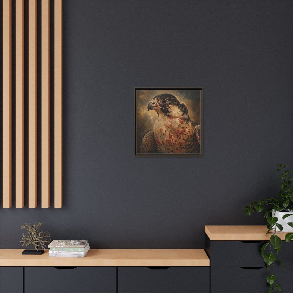 Framed Matte Canvas Falcon Portrait — Dramatic Raptor Wall Art