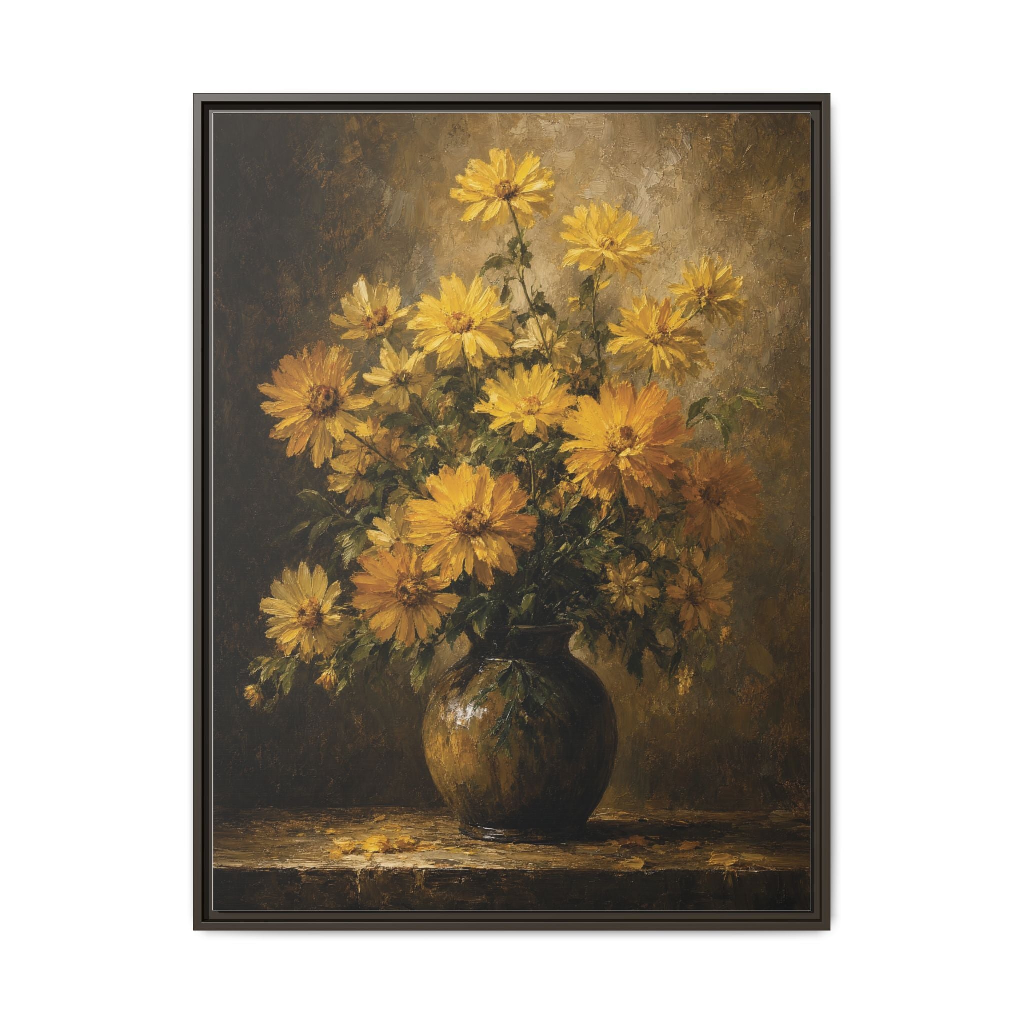 Framed Matte Canvas – Golden Daisy Still Life Wall Art