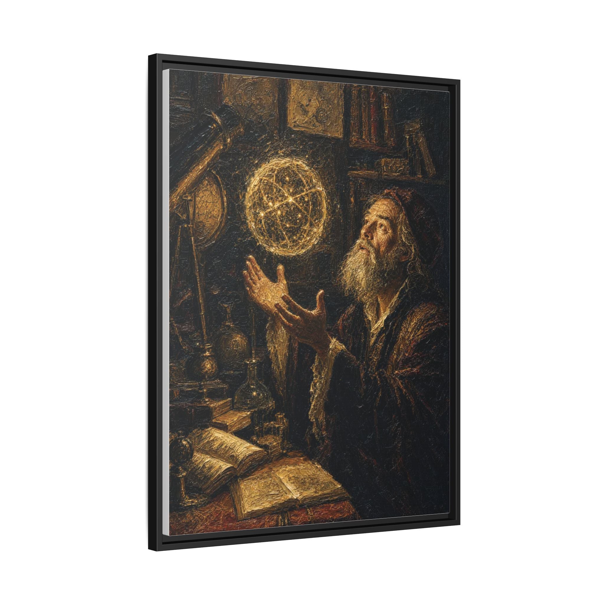 Framed Matte Canvas Art — Old Astronomer with Celestial Globe