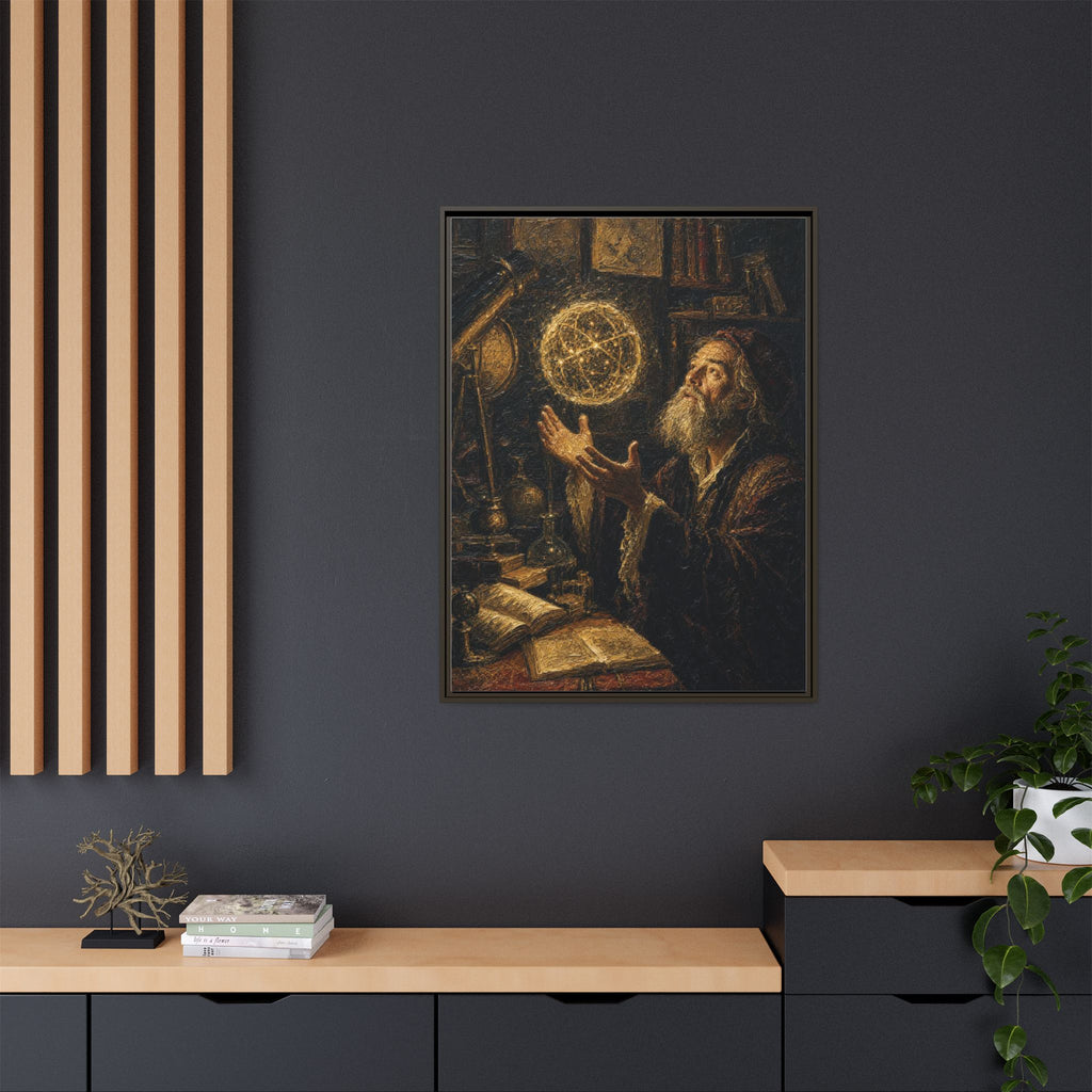 Framed Matte Canvas Art — Old Astronomer with Celestial Globe