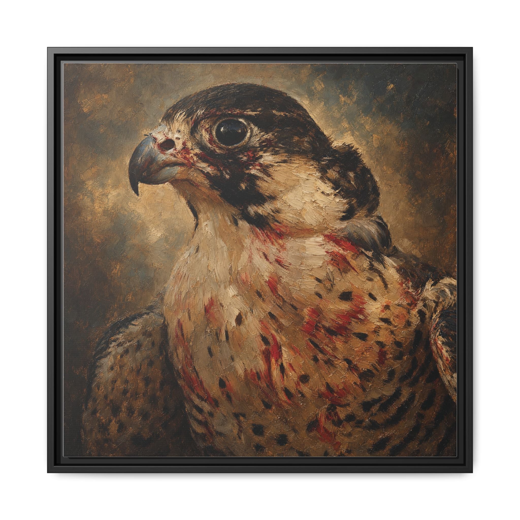 Framed Matte Canvas Falcon Portrait — Dramatic Raptor Wall Art