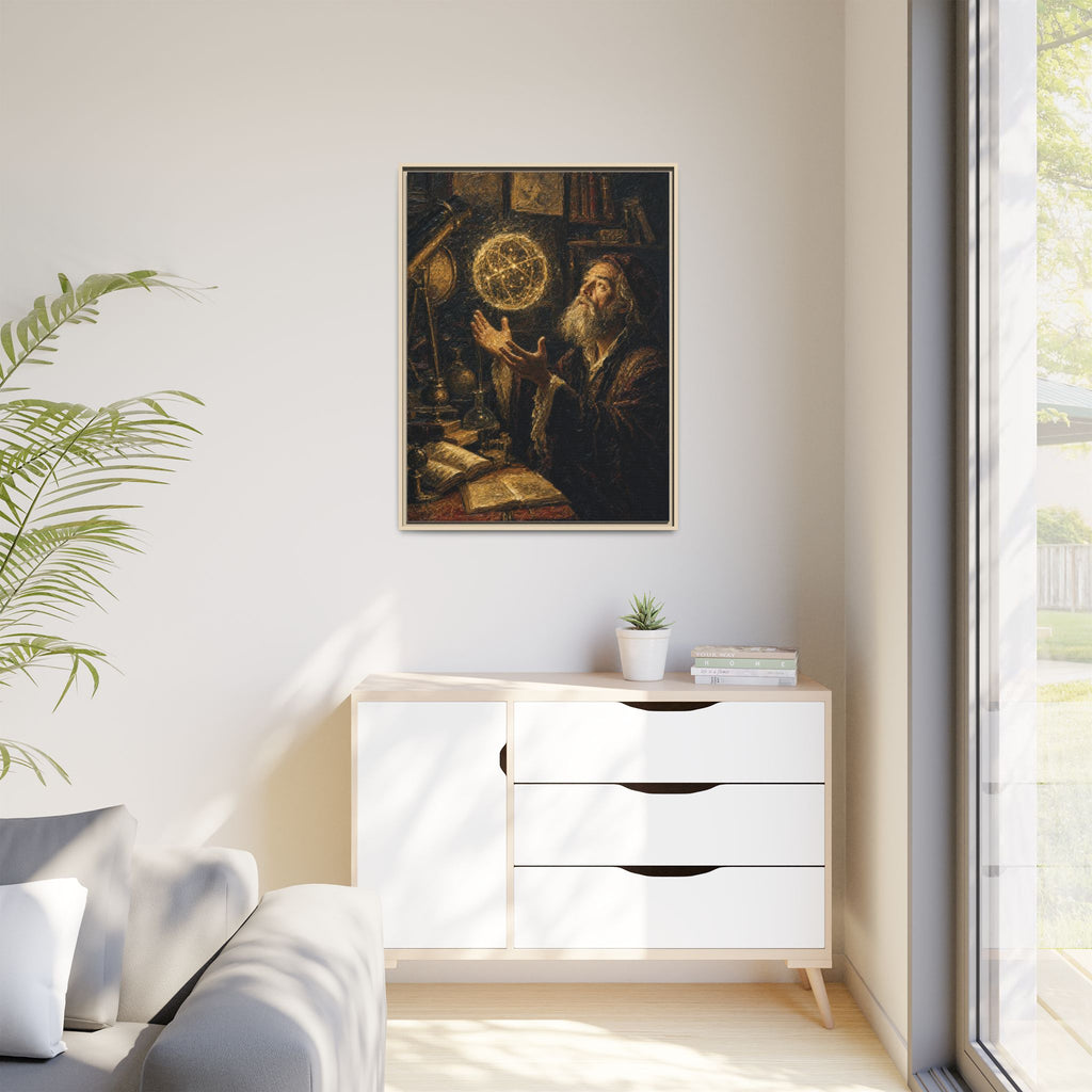 Framed Matte Canvas Art — Old Astronomer with Celestial Globe