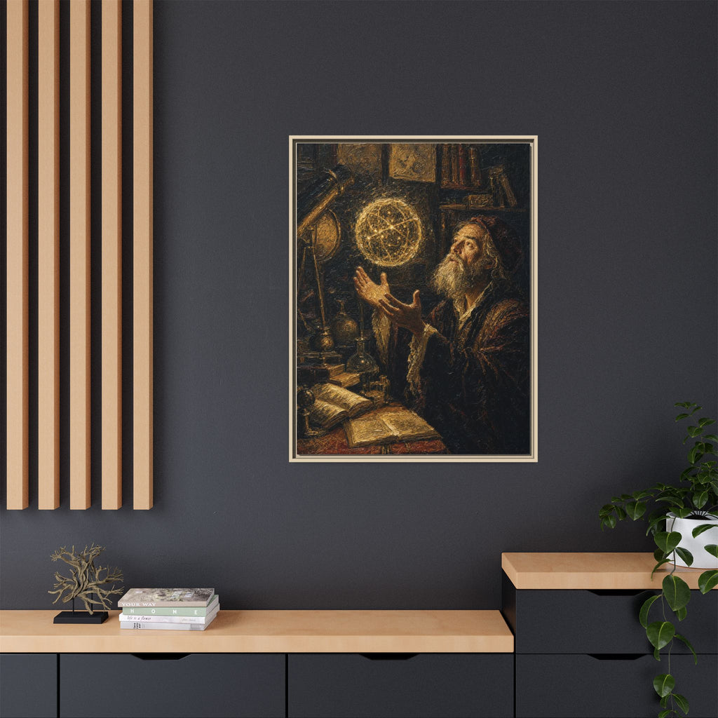 Framed Matte Canvas Art — Old Astronomer with Celestial Globe