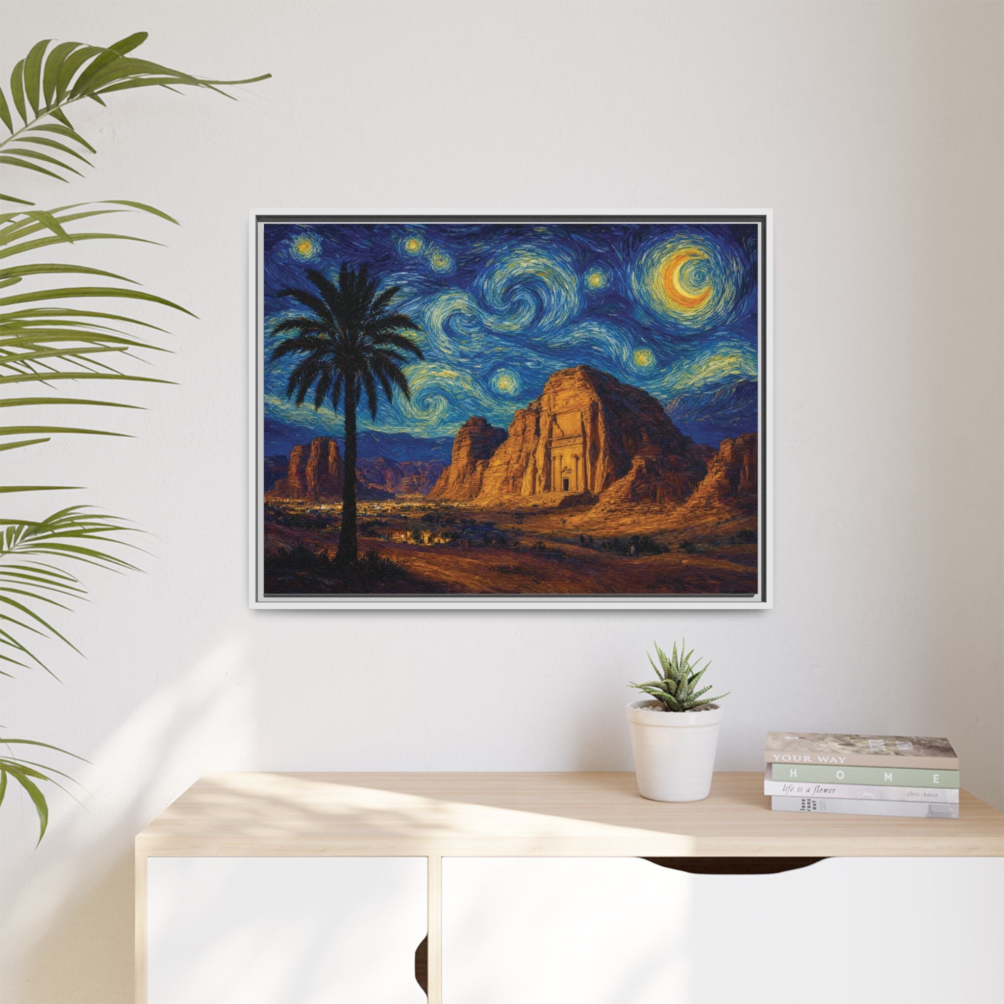 Starry Night Desert — Framed Matte Canvas Wall Art