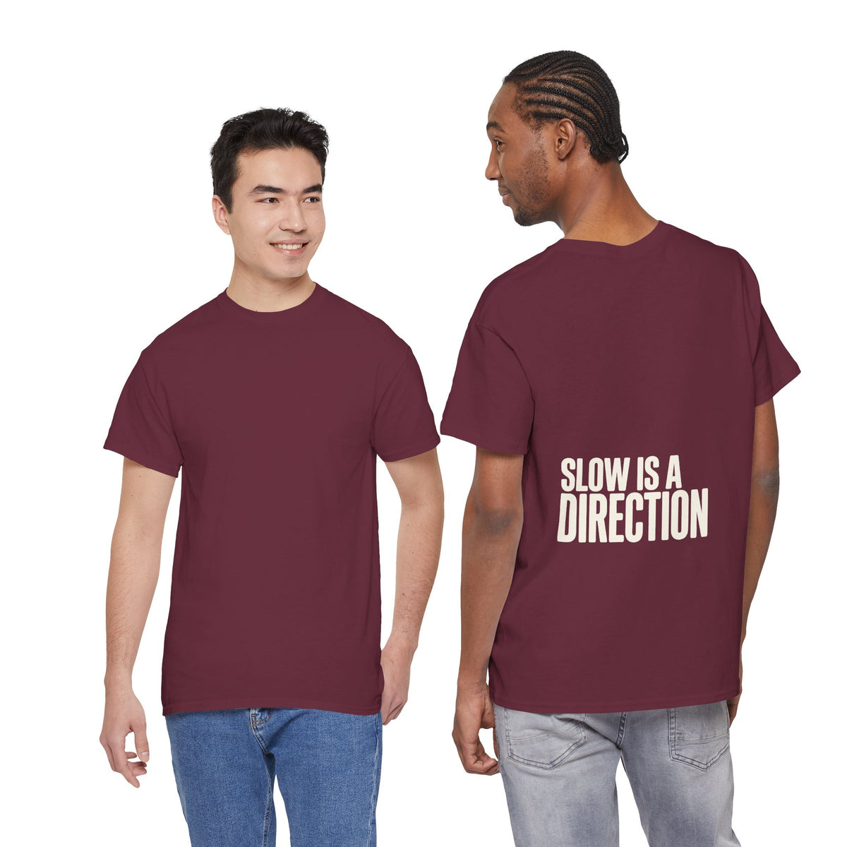 Slow Is a Direction T-Shirt — Retro Bold Typography Relaxed Tee