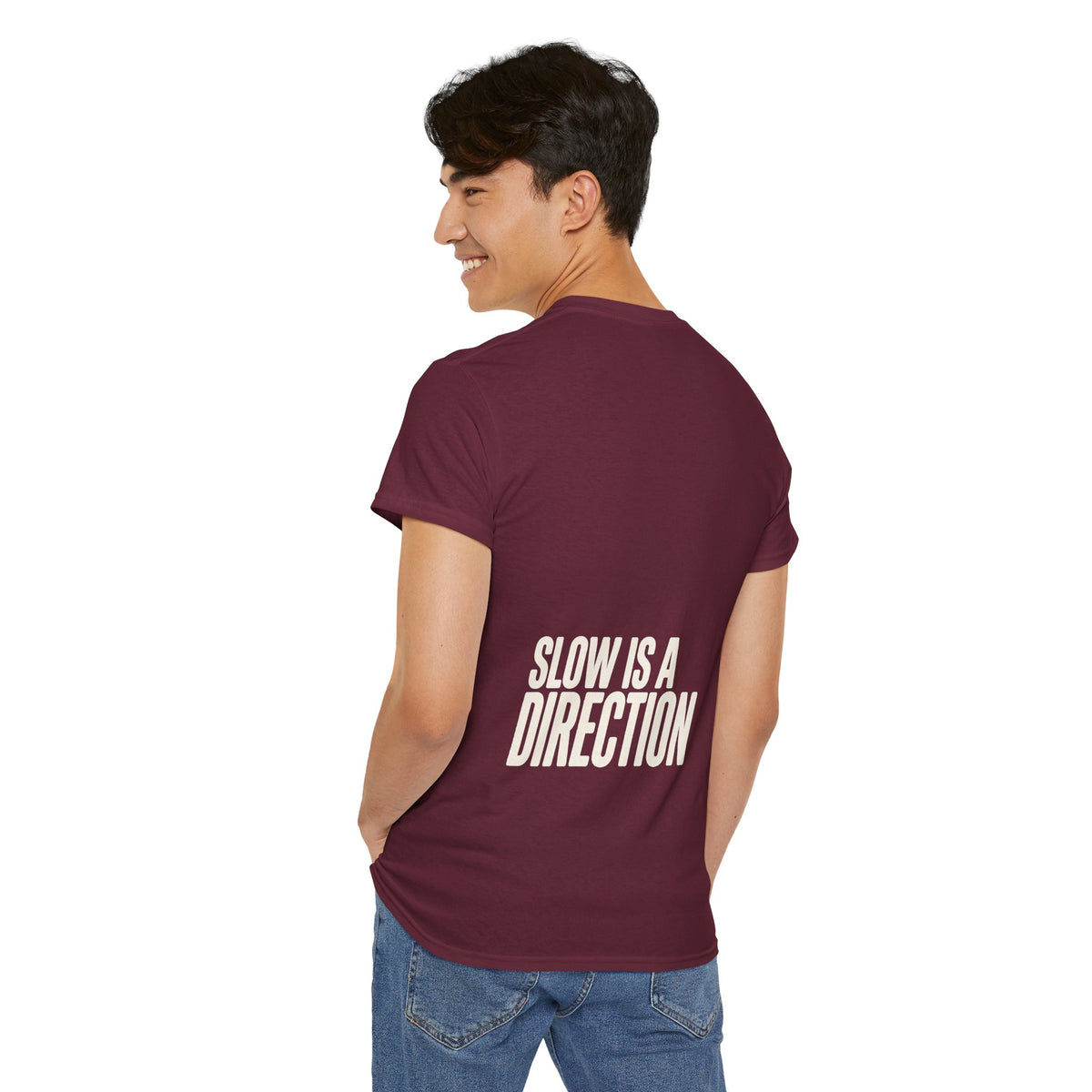 Slow Is a Direction T-Shirt — Retro Bold Typography Relaxed Tee