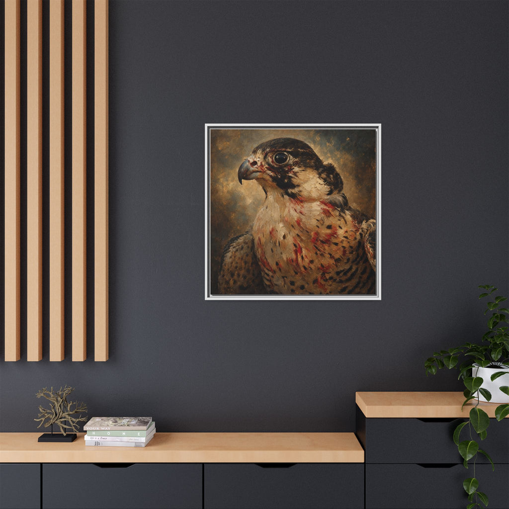 Framed Matte Canvas Falcon Portrait — Dramatic Raptor Wall Art