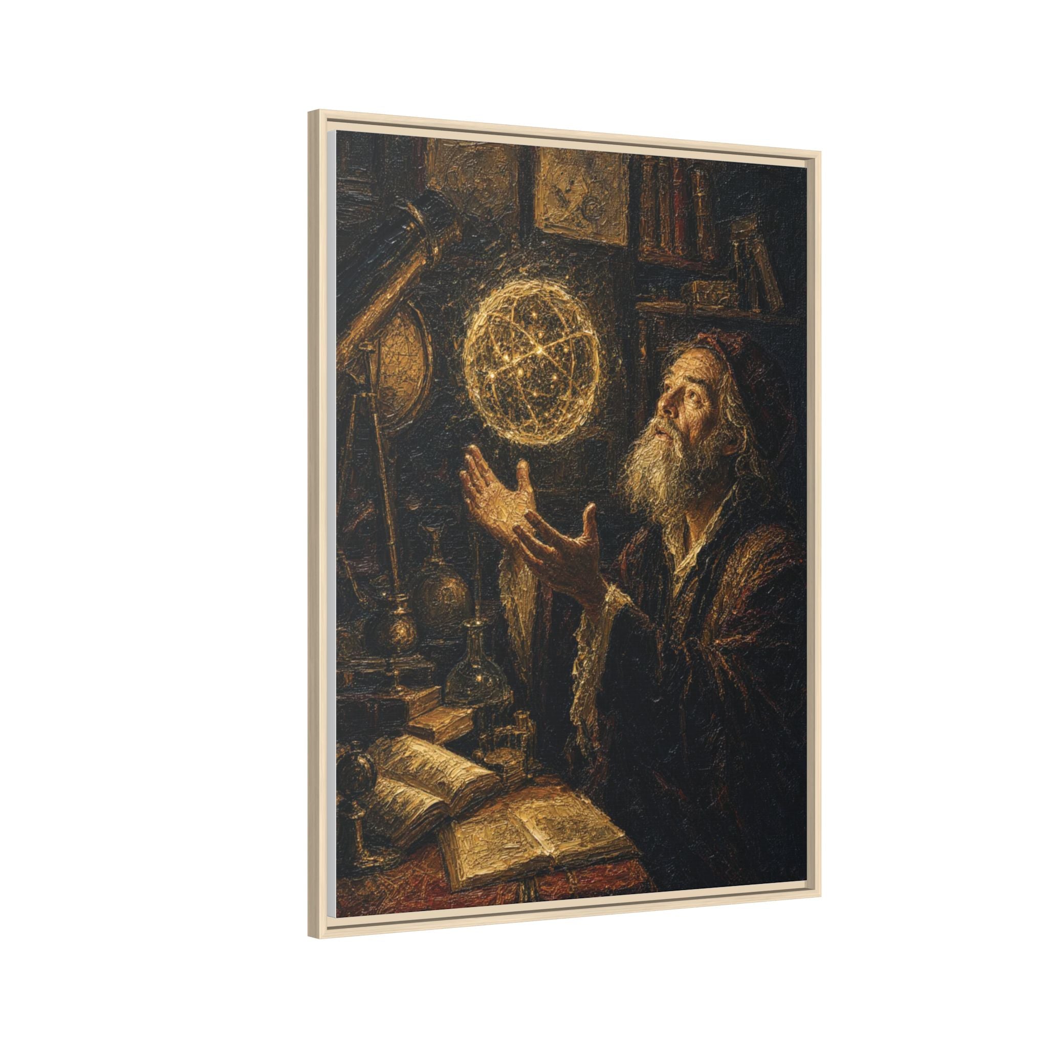 Framed Matte Canvas Art — Old Astronomer with Celestial Globe
