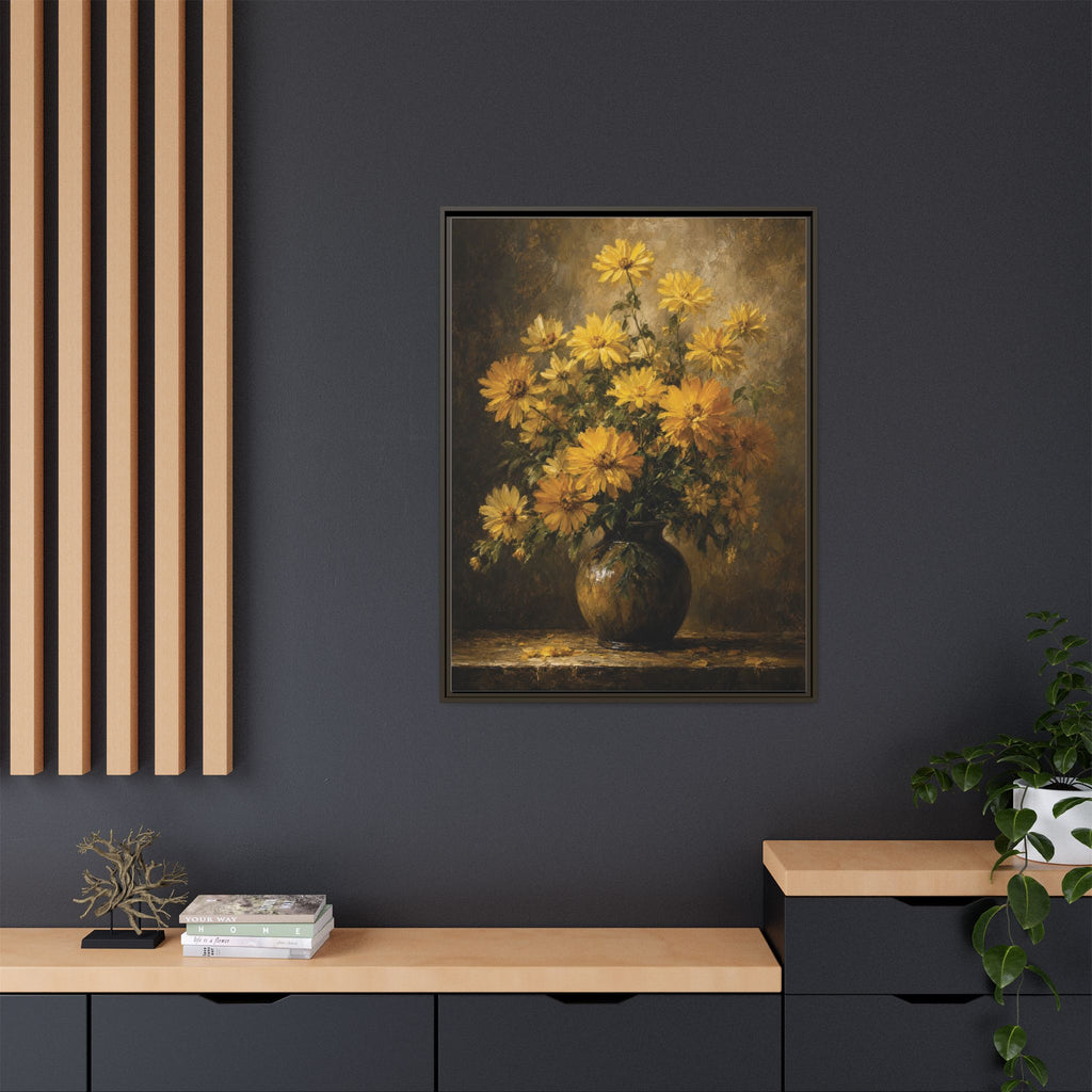 Framed Matte Canvas – Golden Daisy Still Life Wall Art