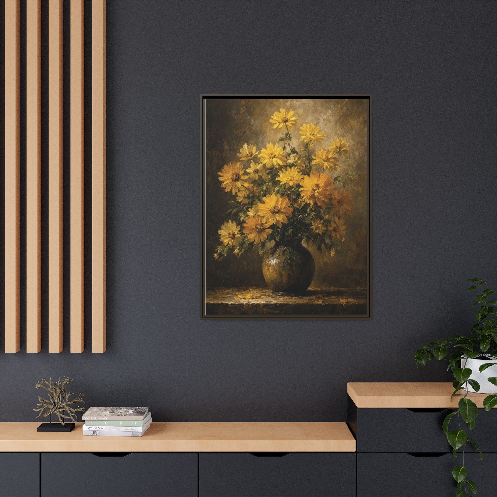 Framed Matte Canvas – Golden Daisy Still Life Wall Art