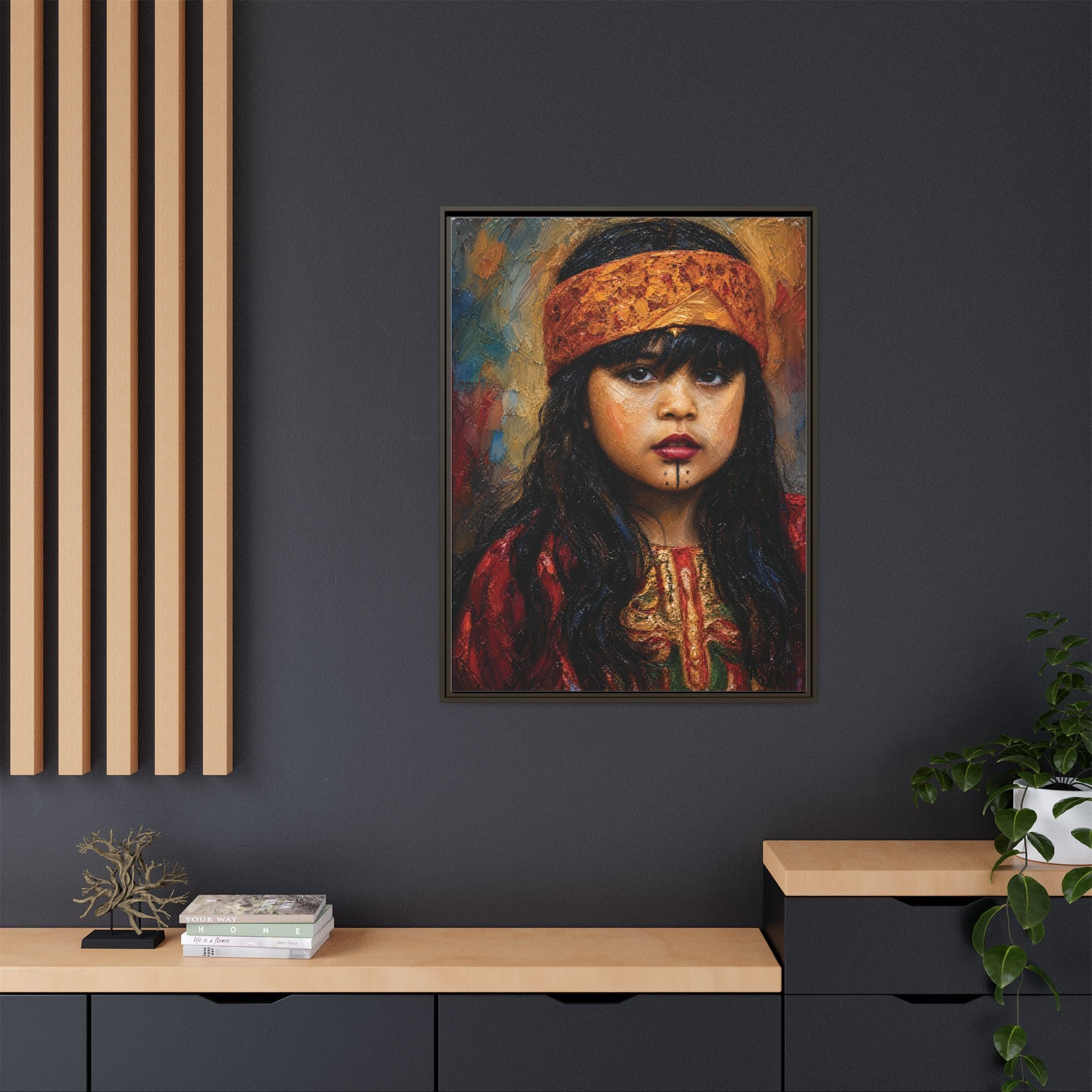 Framed Matte Canvas Portrait — Young Girl in Traditional Headband