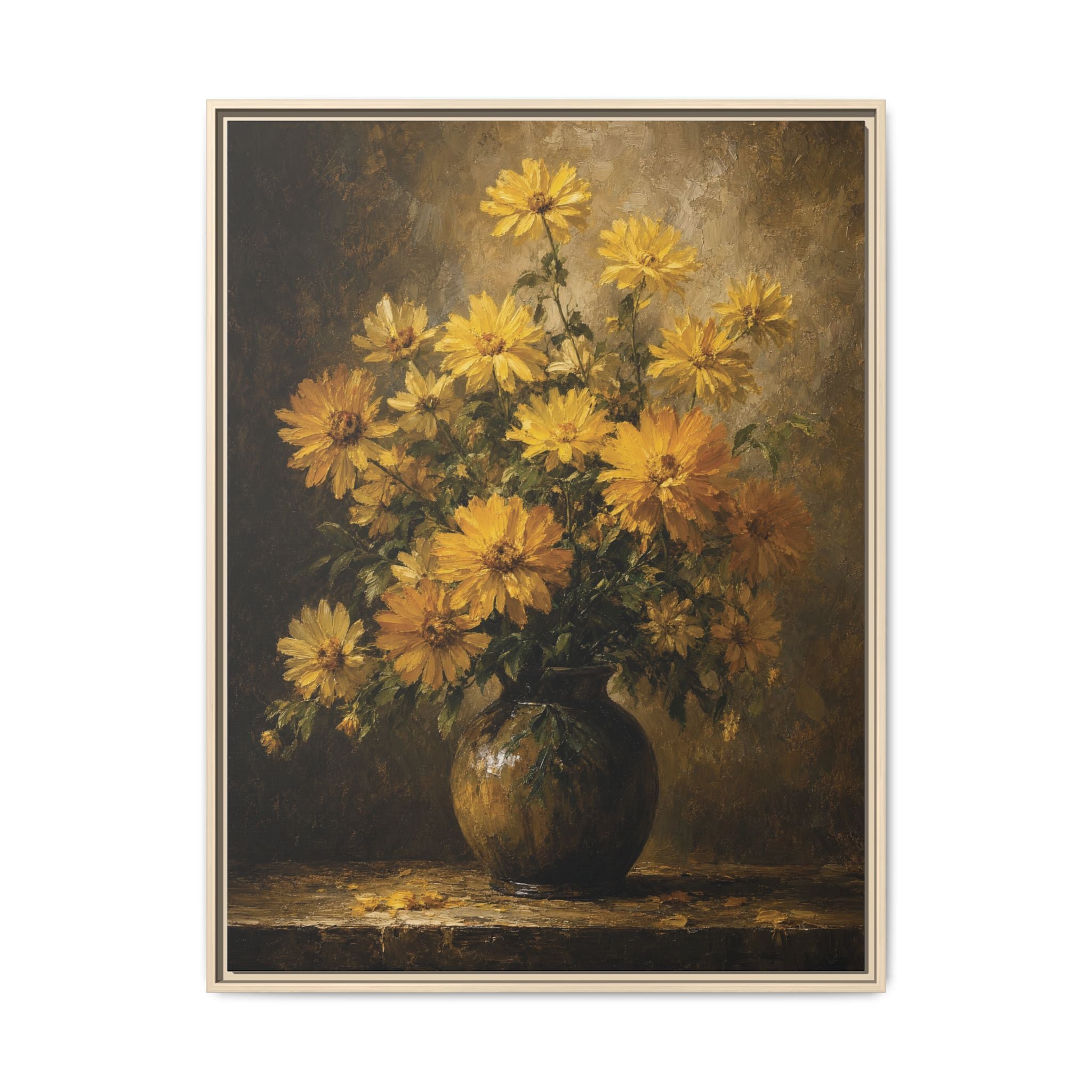 Framed Matte Canvas – Golden Daisy Still Life Wall Art