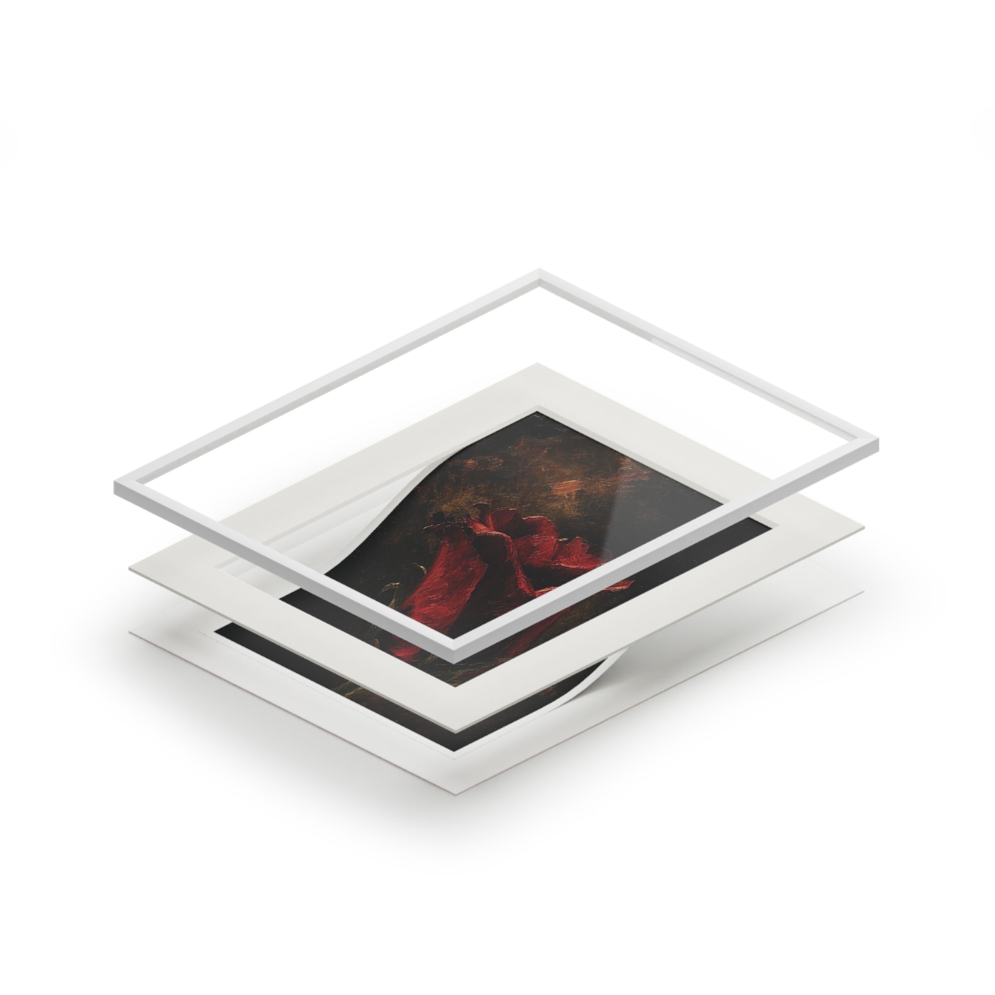 Vintage Red Rose Fine Art Print with Passepartout Frame