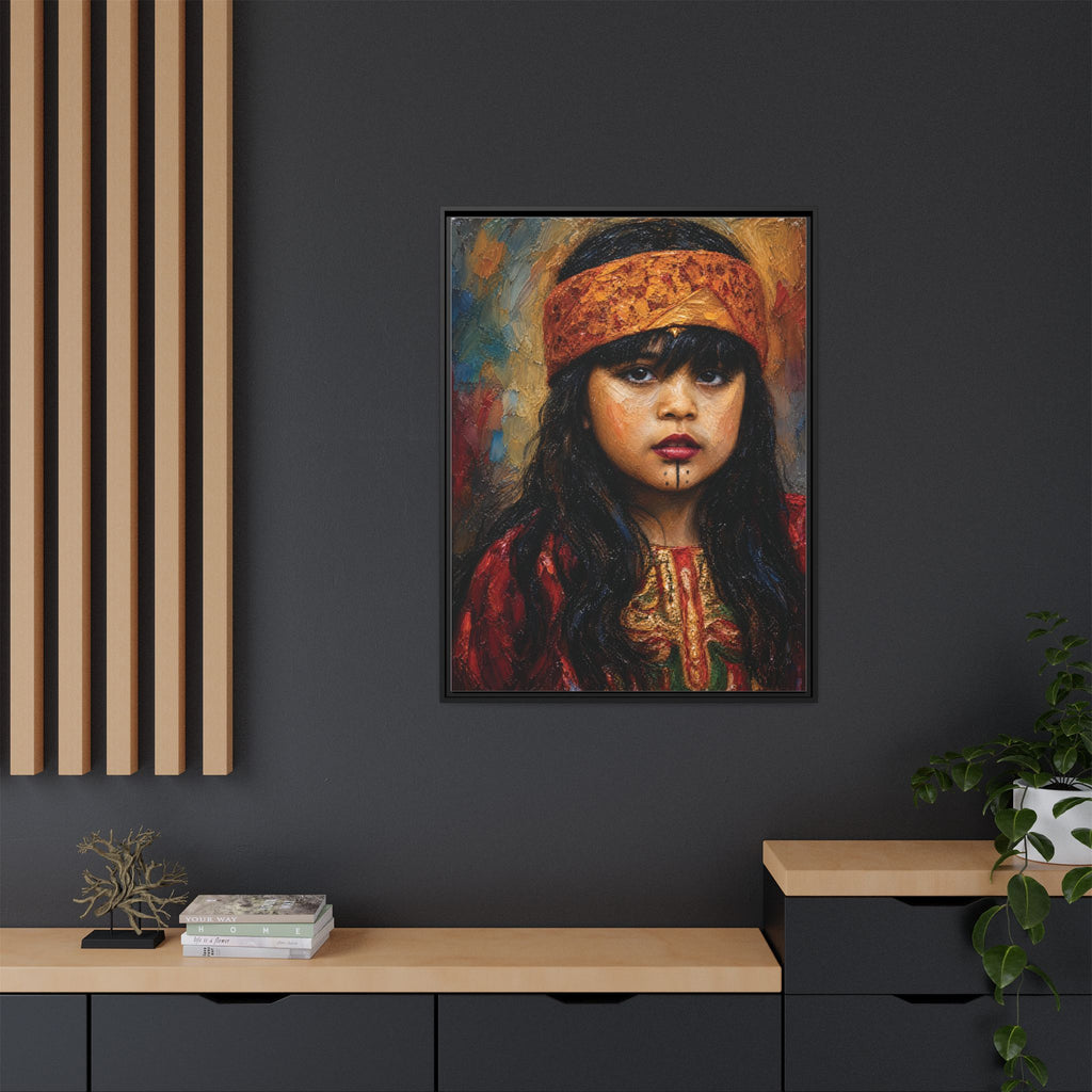 Framed Matte Canvas Portrait — Young Girl in Traditional Headband