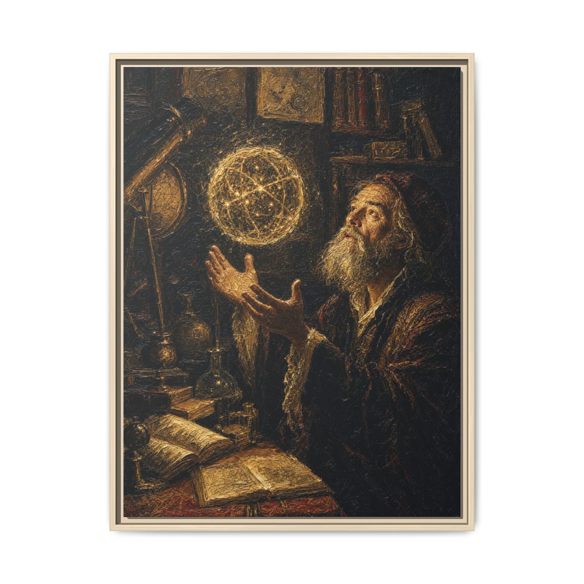 Framed Matte Canvas Art — Old Astronomer with Celestial Globe