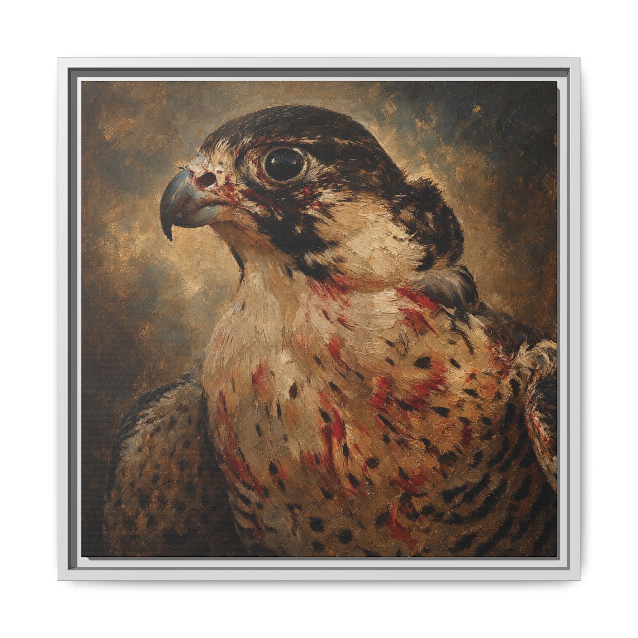 Framed Matte Canvas Falcon Portrait — Dramatic Raptor Wall Art